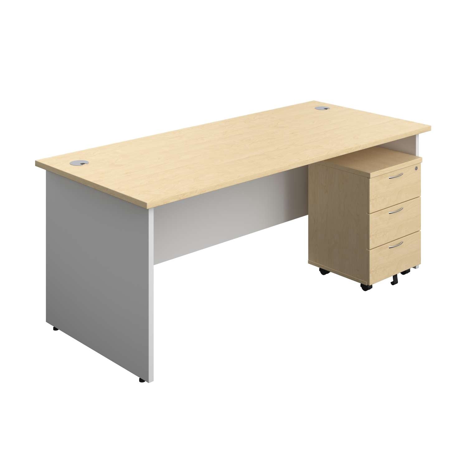 Panel Plus Rectangular Desk + 3 Drawer Mobile Pedestal Bundle (FSC)