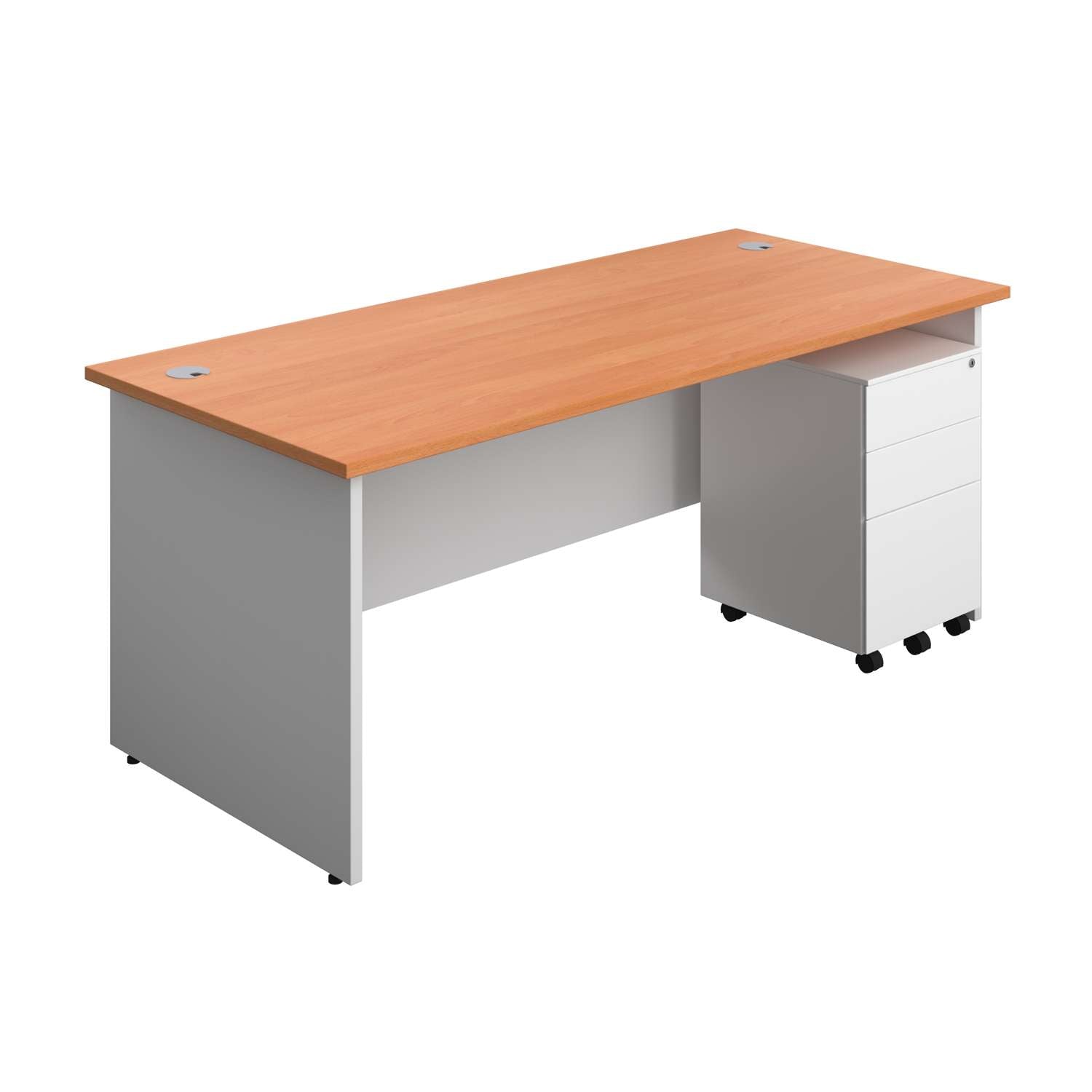 Panel Plus Rectangular Desk + 3 Drawer Steel Pedestal Bundle (FSC)