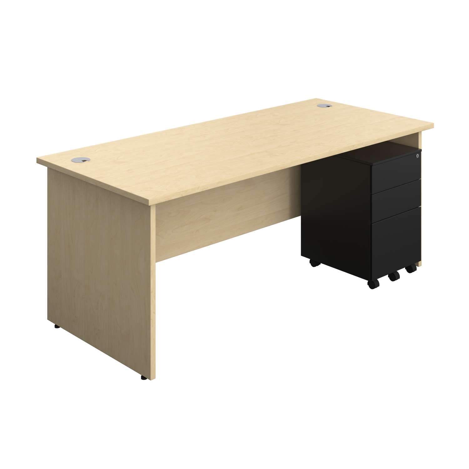 Panel Rectangular Desk + 3 Drawer Steel Pedestal Bundle (FSC)