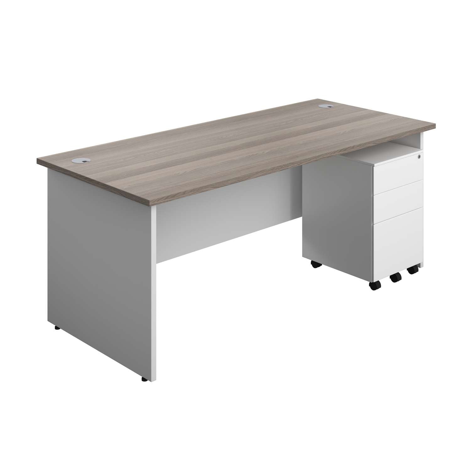 Panel Plus Rectangular Desk + 3 Drawer Steel Pedestal Bundle (FSC)