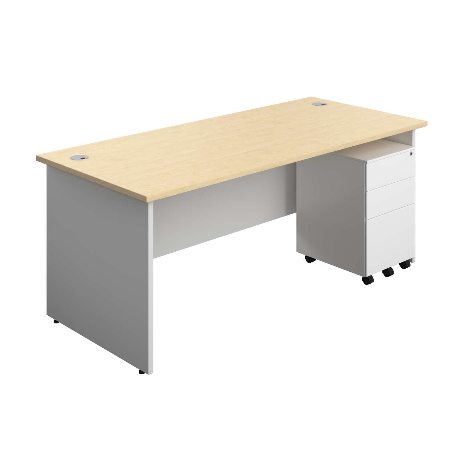 Panel Plus Rectangular Desk + 3 Drawer Steel Pedestal Bundle (FSC)