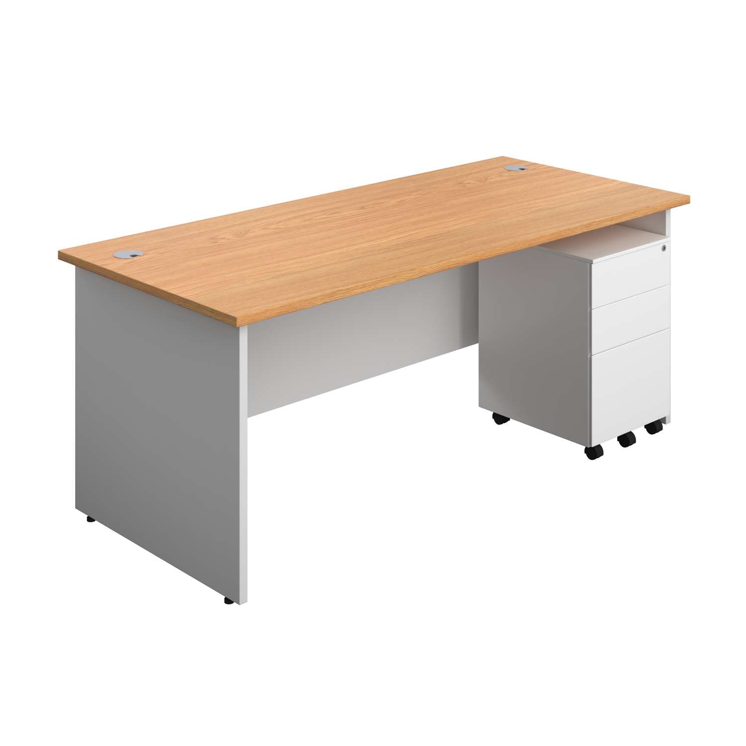 Panel Plus Rectangular Desk + 3 Drawer Steel Pedestal Bundle (FSC)