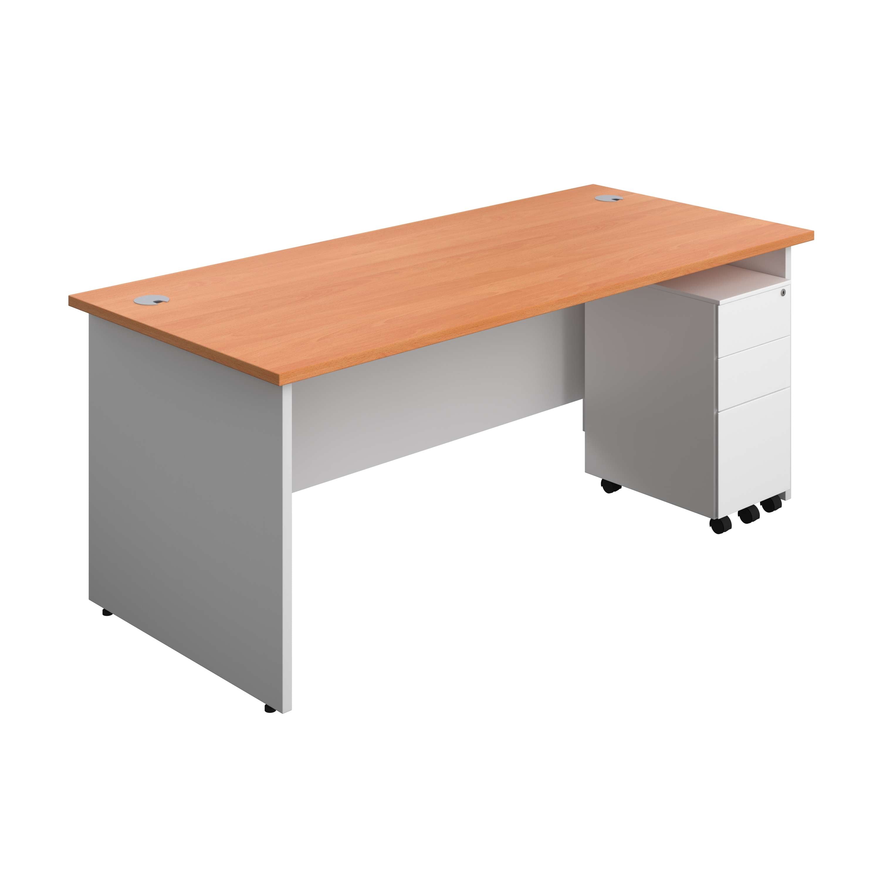 Panel Plus Rectangular Desk + 3 Drawer Slimline Steel Pedestal Bundle (FSC)