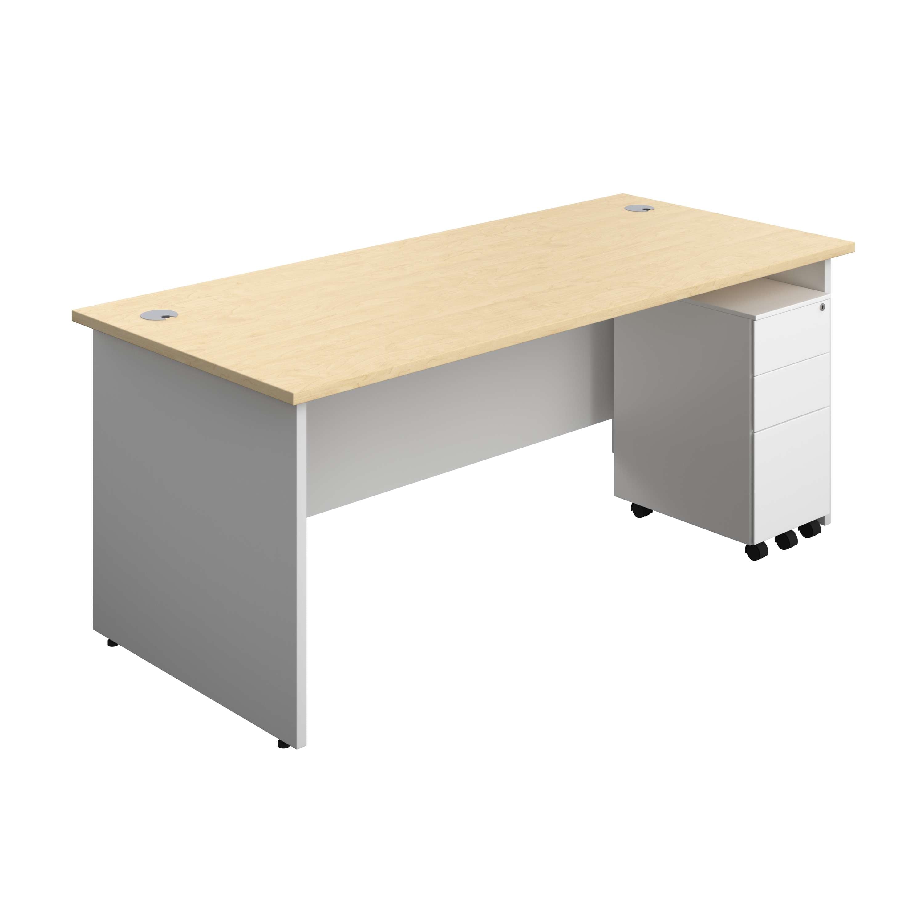 Panel Plus Rectangular Desk + 3 Drawer Slimline Steel Pedestal Bundle (FSC)