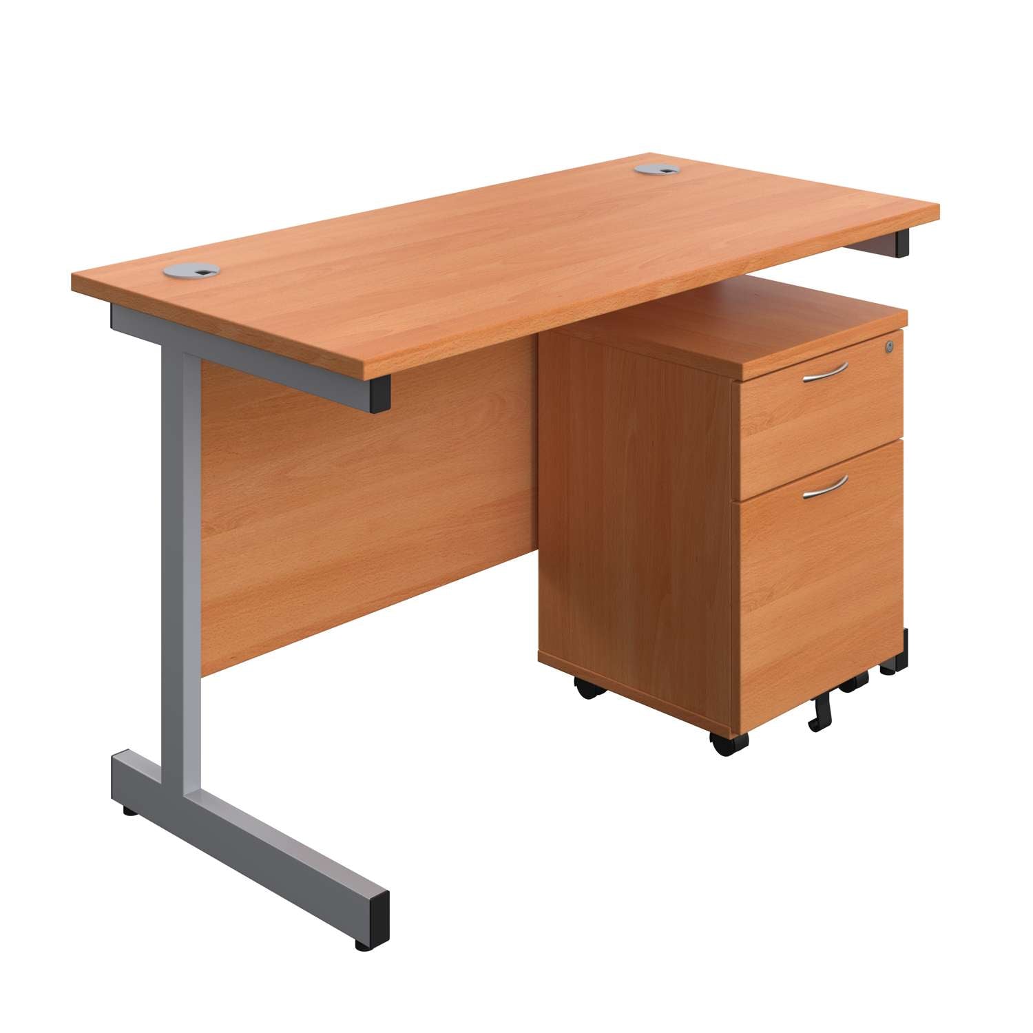 Single Upright Rectangular Desk + Mobile 2 Drawer Pedestal (FSC)