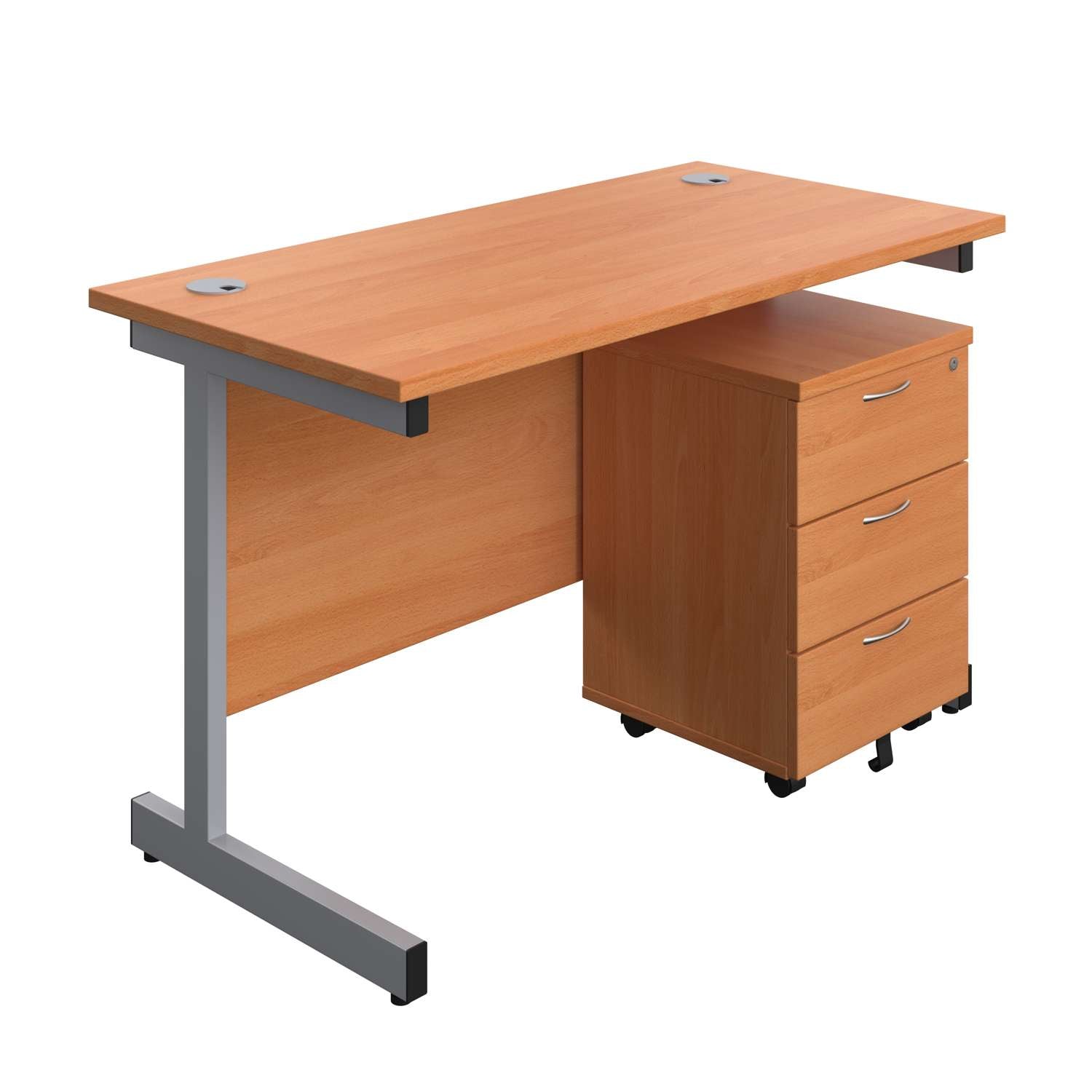 Single Upright Rectangular Desk + Mobile 3 Drawer Pedestal (FSC)