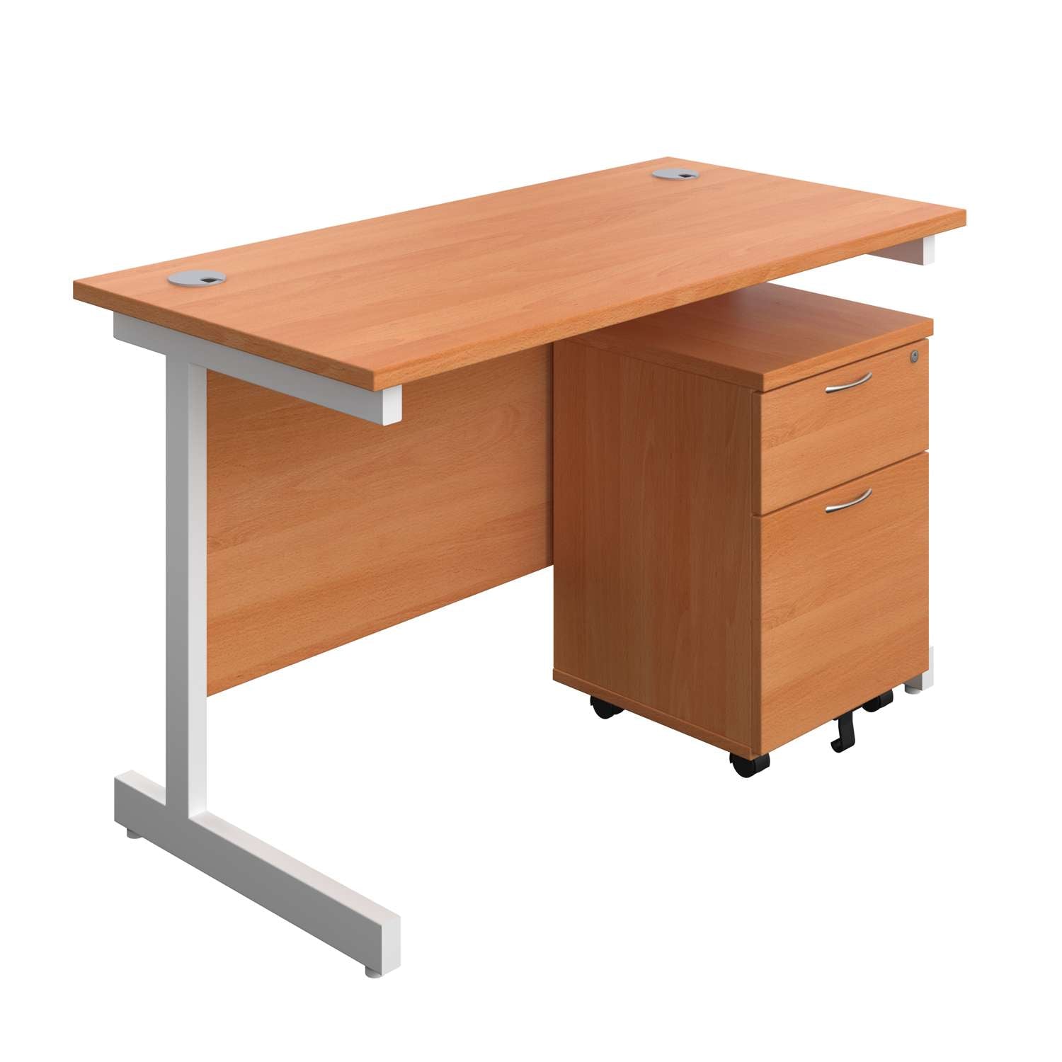 Single Upright Rectangular Desk + Mobile 2 Drawer Pedestal (FSC)