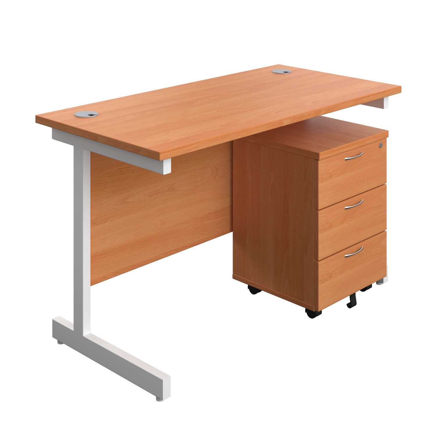 Single Upright Rectangular Desk + Mobile 3 Drawer Pedestal (FSC)