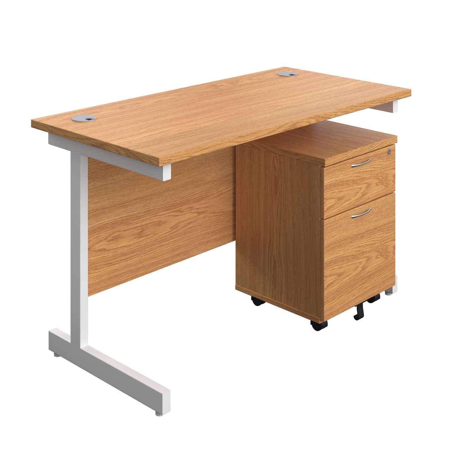 Single Upright Rectangular Desk + Mobile 2 Drawer Pedestal (FSC)