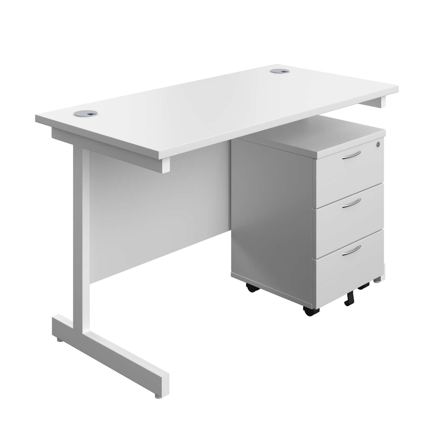 Single Upright Rectangular Desk + Mobile 3 Drawer Pedestal (FSC)