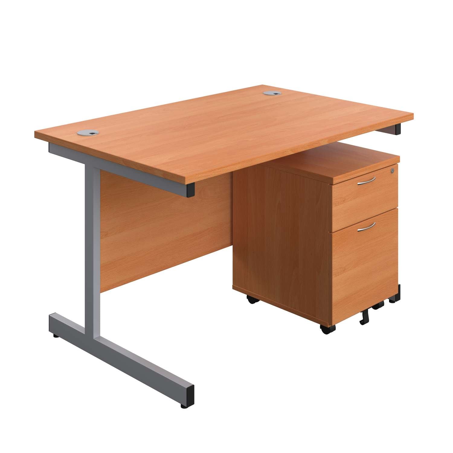 Single Upright Rectangular Desk + Mobile 2 Drawer Pedestal (FSC)