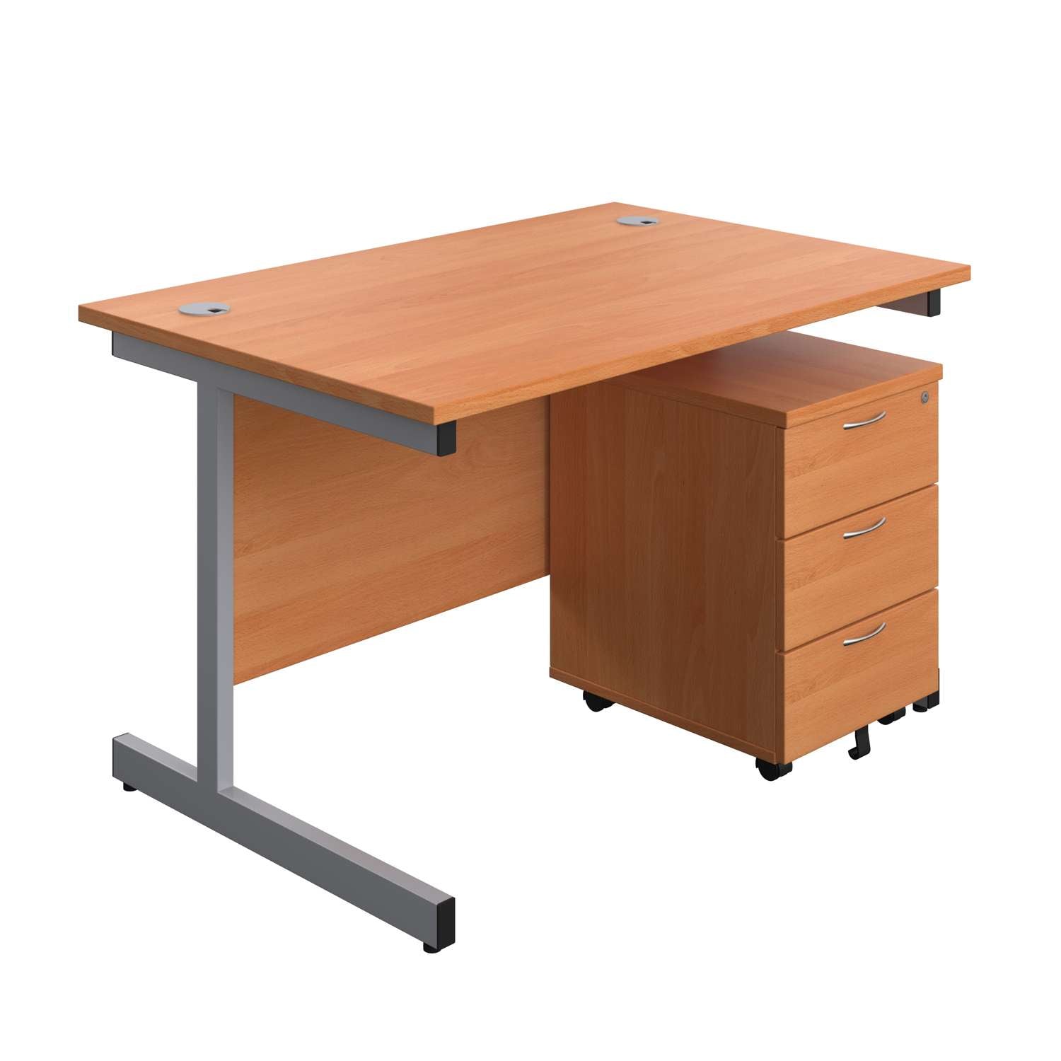 Single Upright Rectangular Desk + Mobile 3 Drawer Pedestal (FSC)