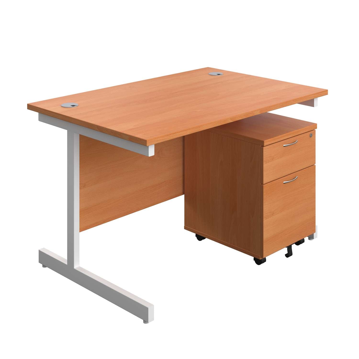 Single Upright Rectangular Desk + Mobile 2 Drawer Pedestal (FSC)