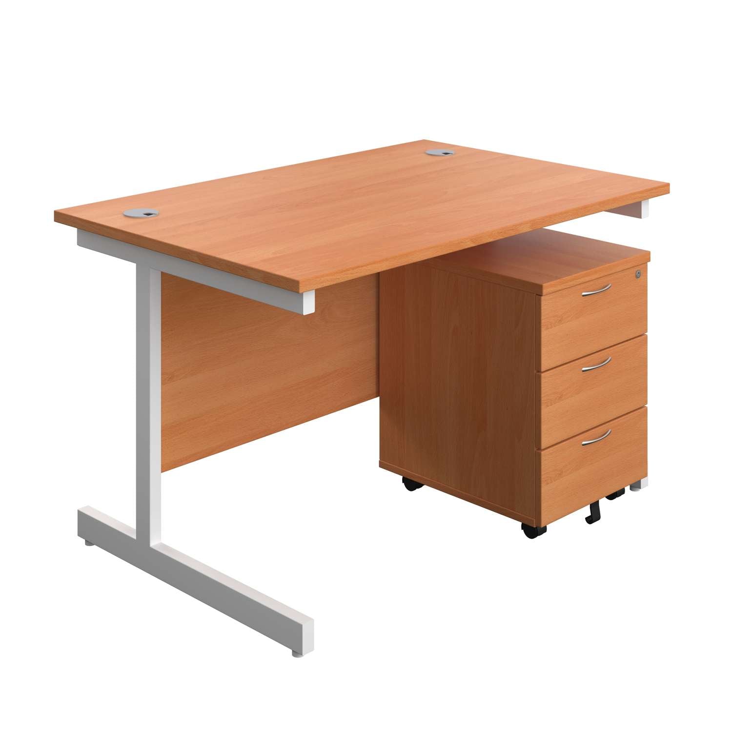 Single Upright Rectangular Desk + Mobile 3 Drawer Pedestal (FSC)