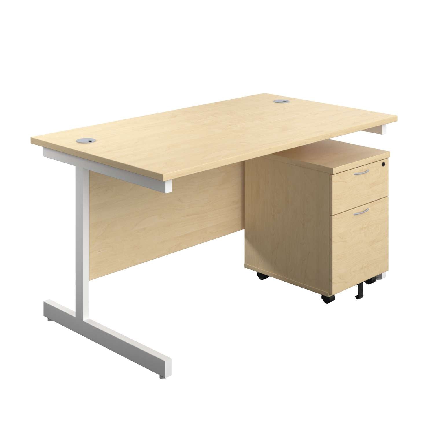 Single Upright Rectangular Desk + Mobile 2 Drawer Pedestal (FSC)