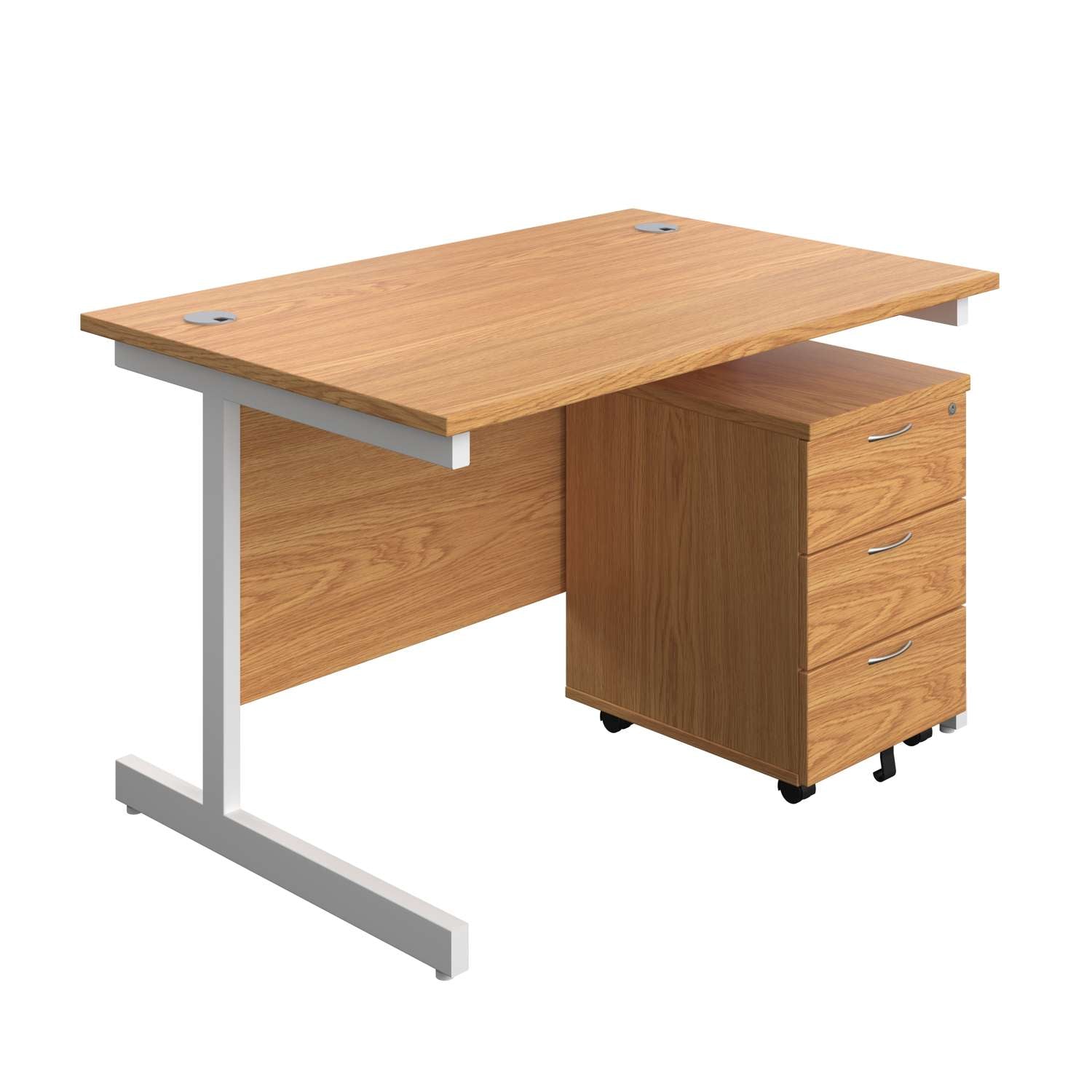 Single Upright Rectangular Desk + Mobile 3 Drawer Pedestal (FSC)