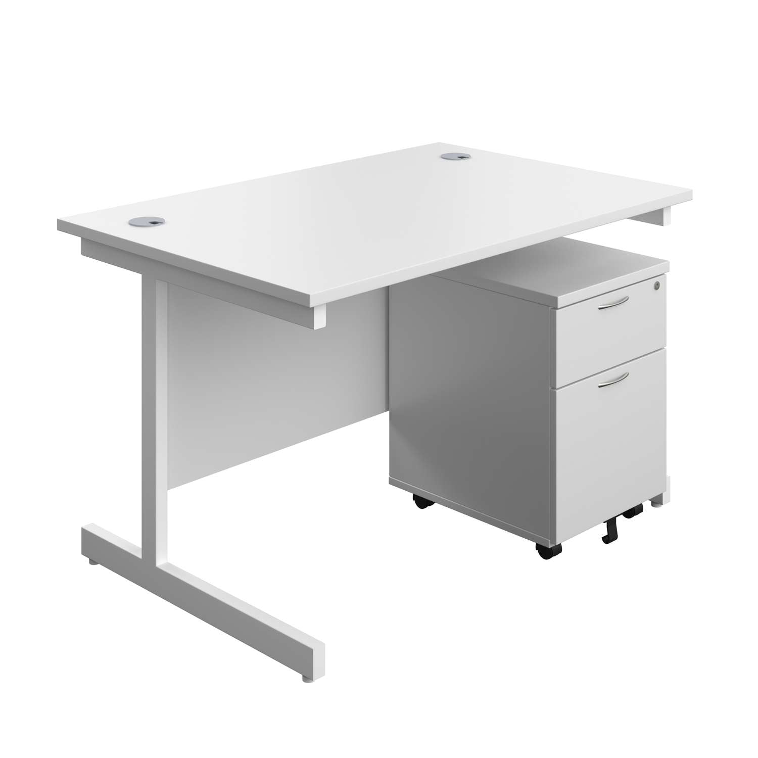 Single Upright Rectangular Desk + Mobile 2 Drawer Pedestal (FSC)