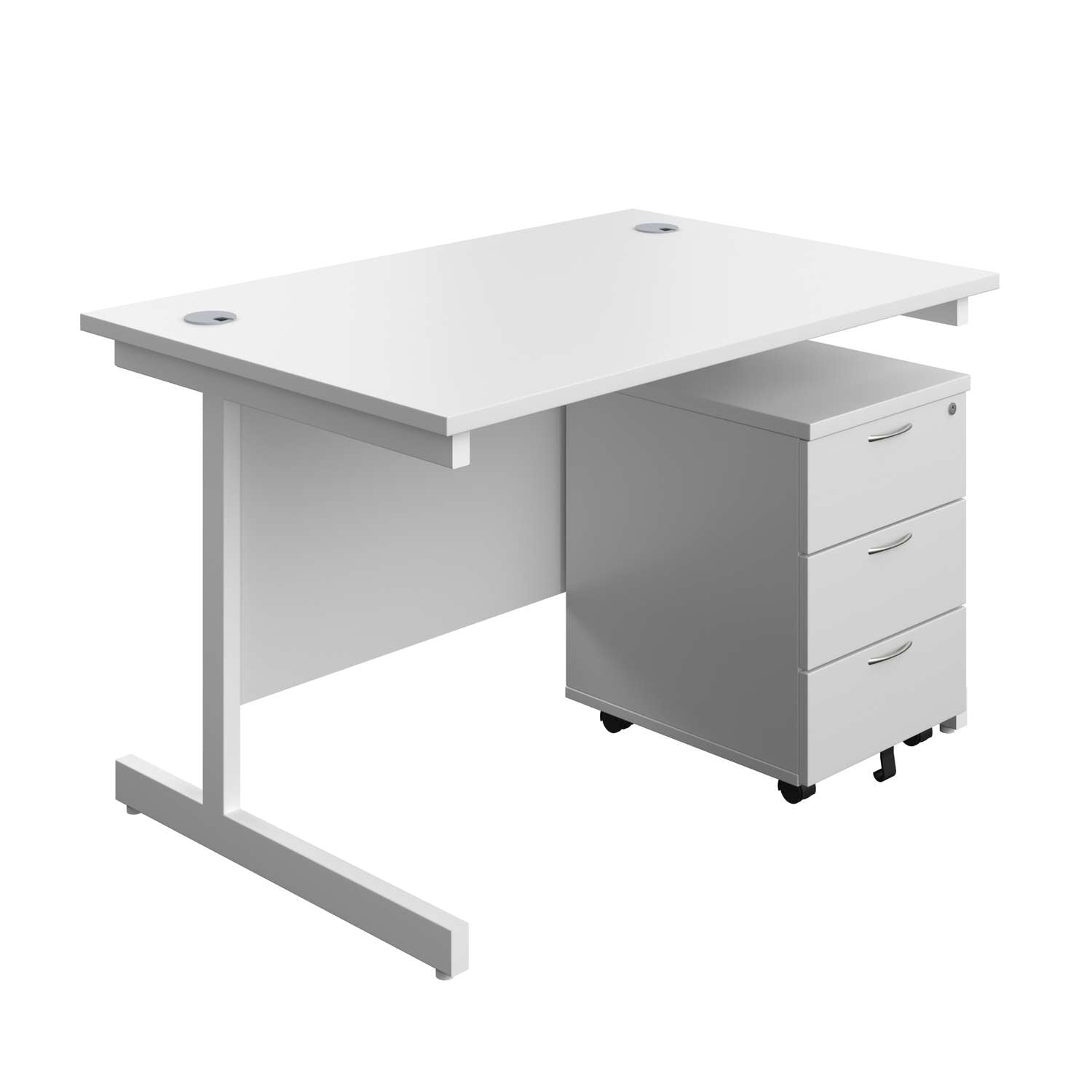 Single Upright Rectangular Desk + Mobile 3 Drawer Pedestal (FSC)