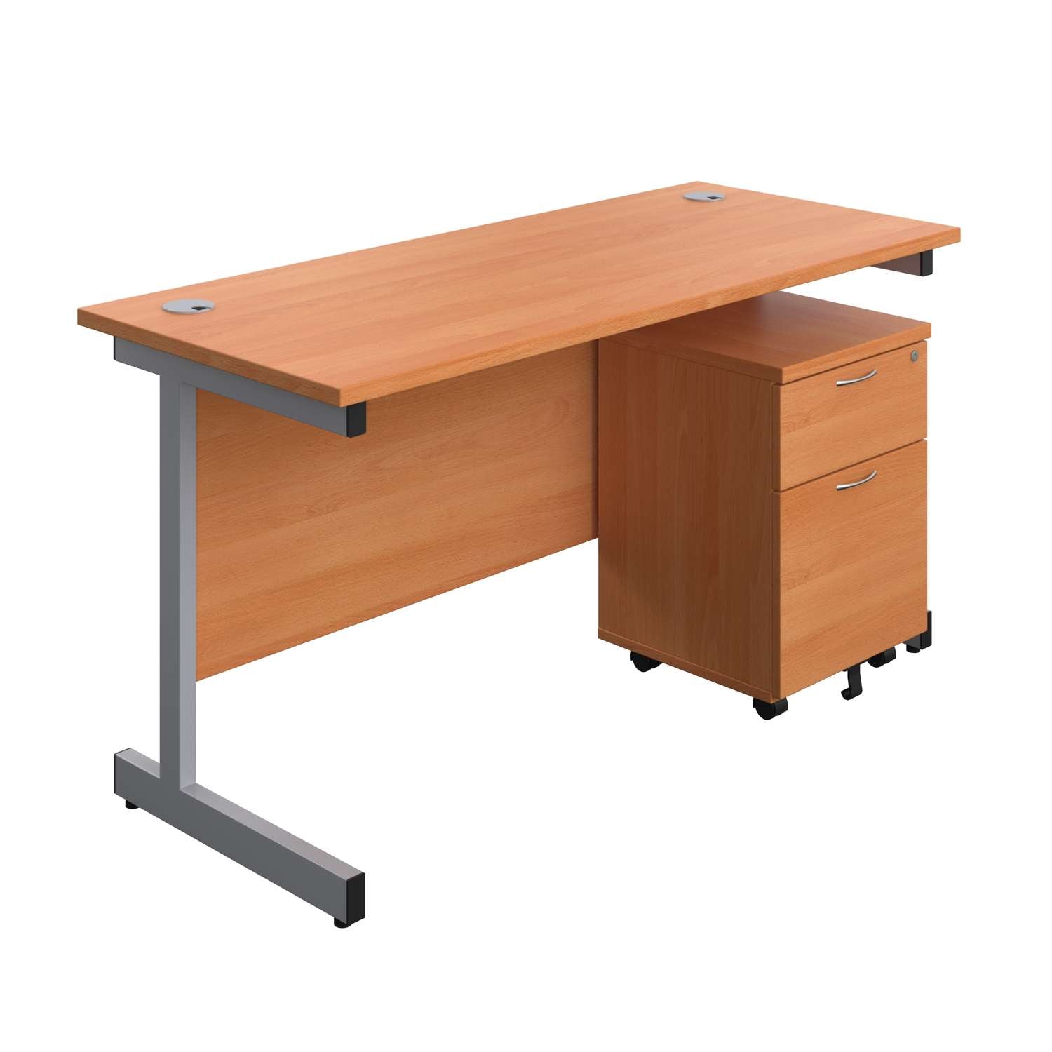 Single Upright Rectangular Desk + Mobile 2 Drawer Pedestal (FSC)