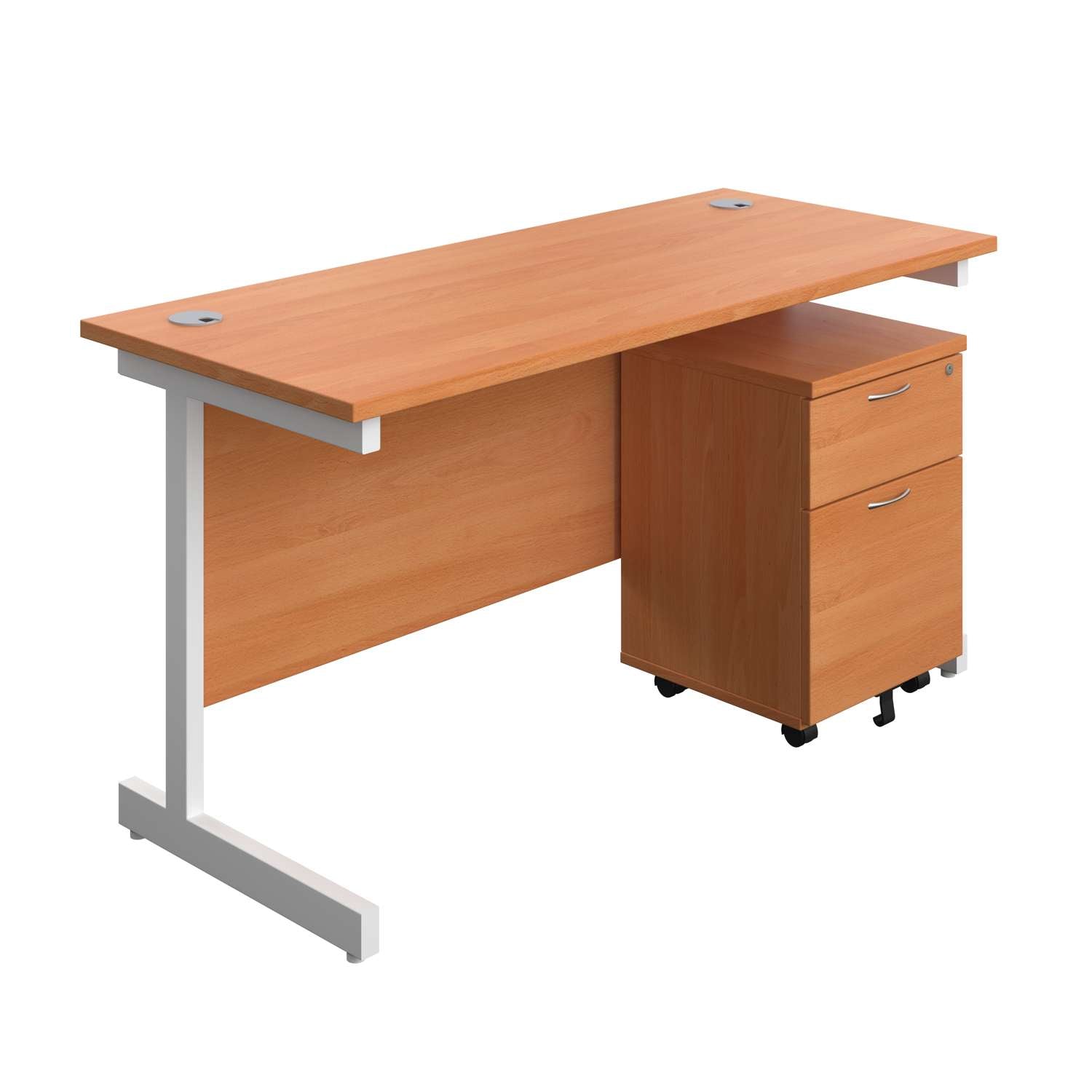 Single Upright Rectangular Desk + Mobile 2 Drawer Pedestal (FSC)