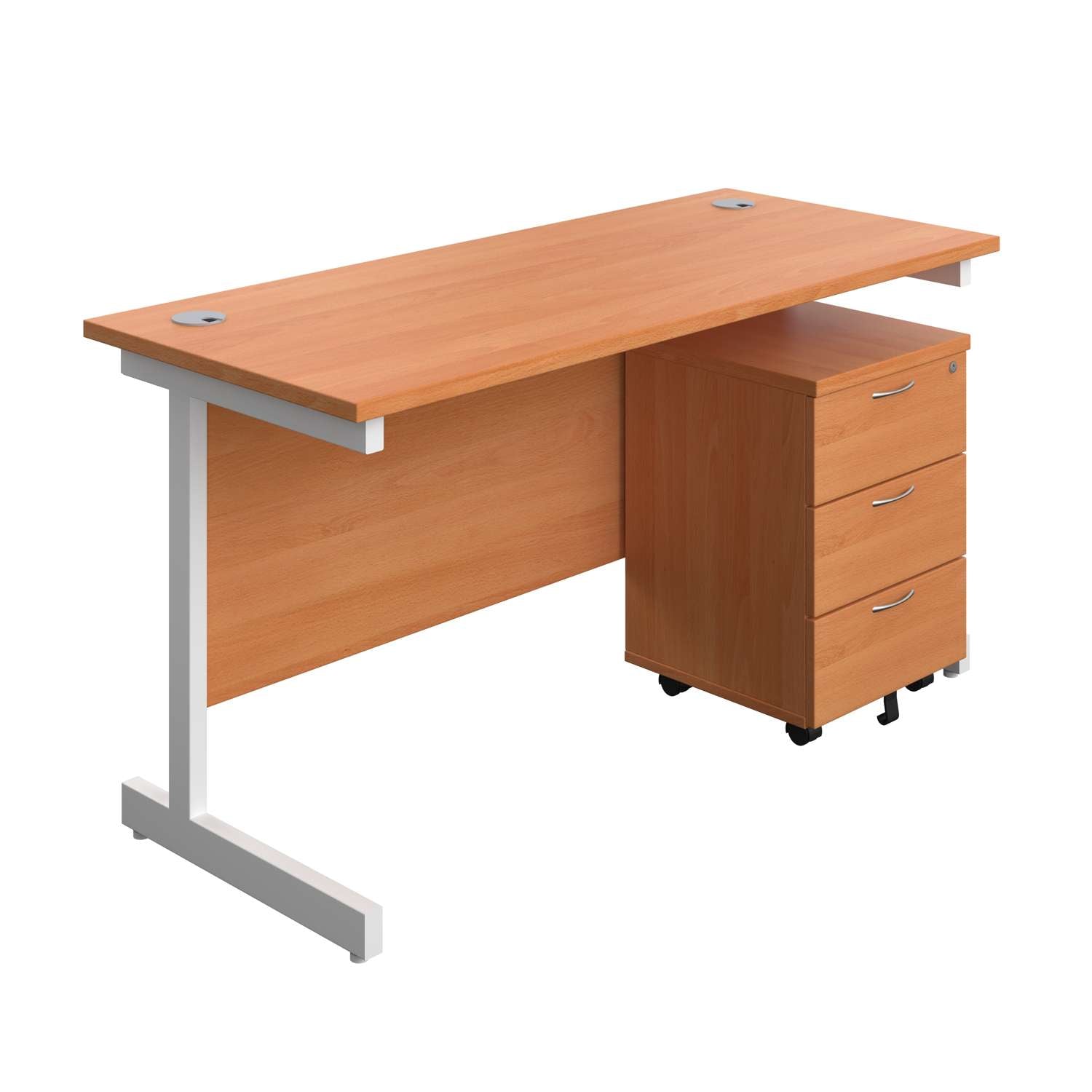 Single Upright Rectangular Desk + Mobile 3 Drawer Pedestal (FSC)