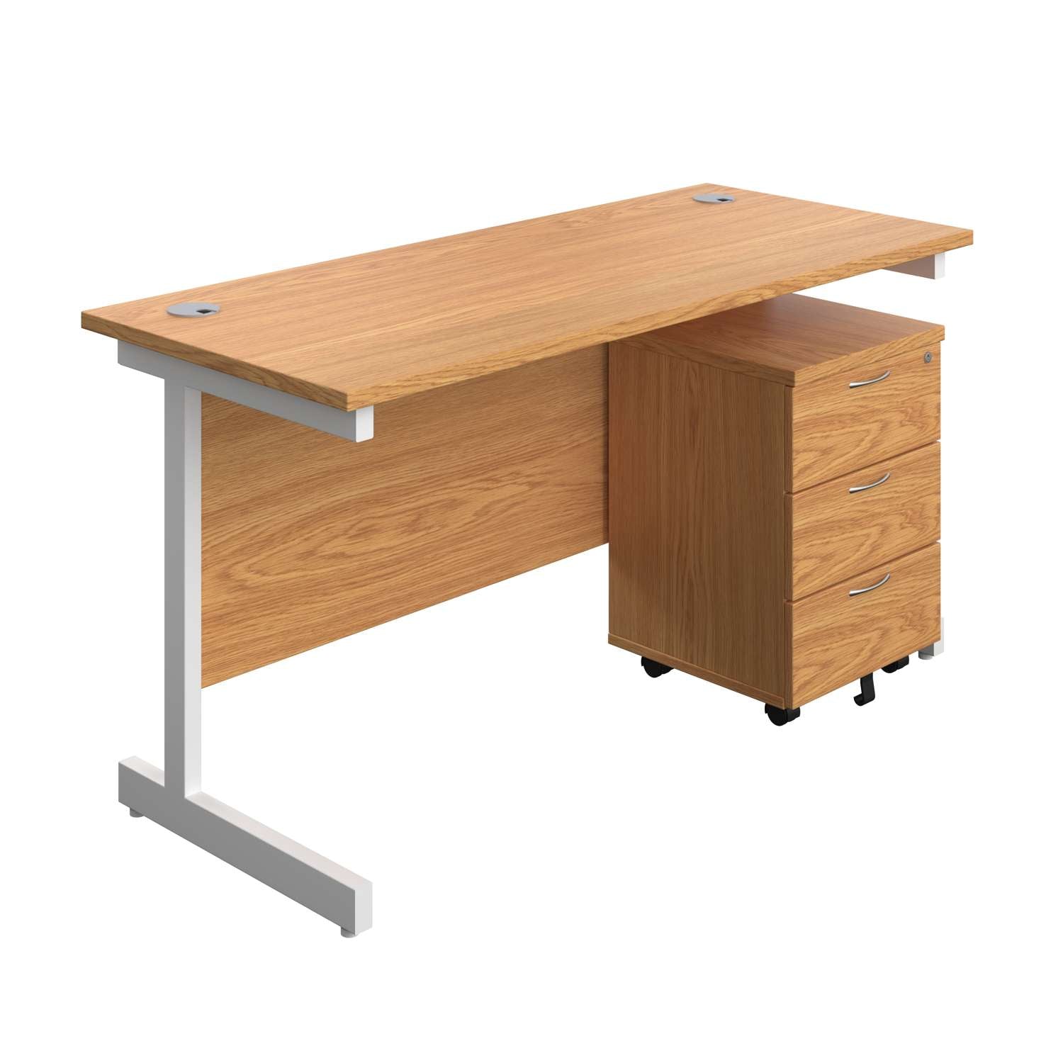 Single Upright Rectangular Desk + Mobile 3 Drawer Pedestal (FSC)