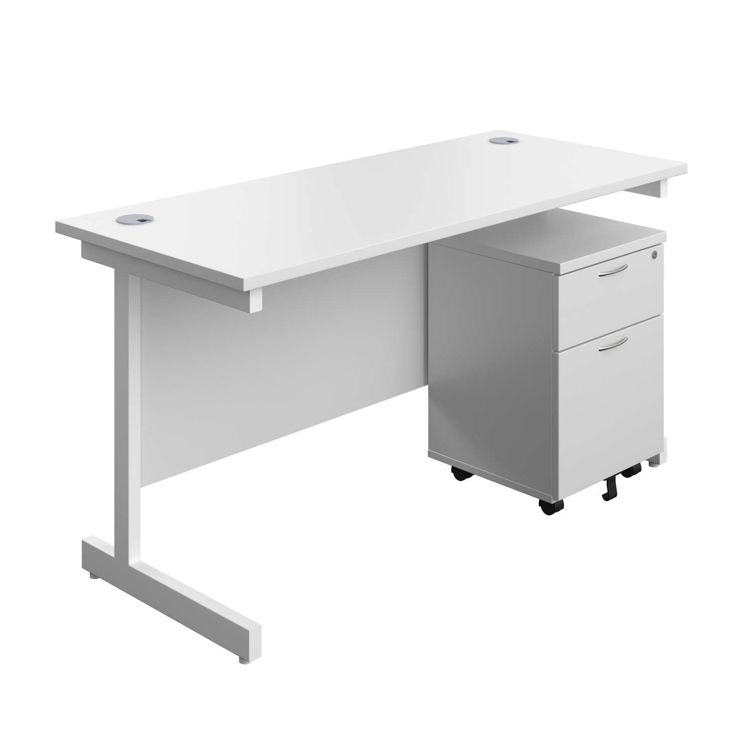 Single Upright Rectangular Desk + Mobile 2 Drawer Pedestal (FSC)