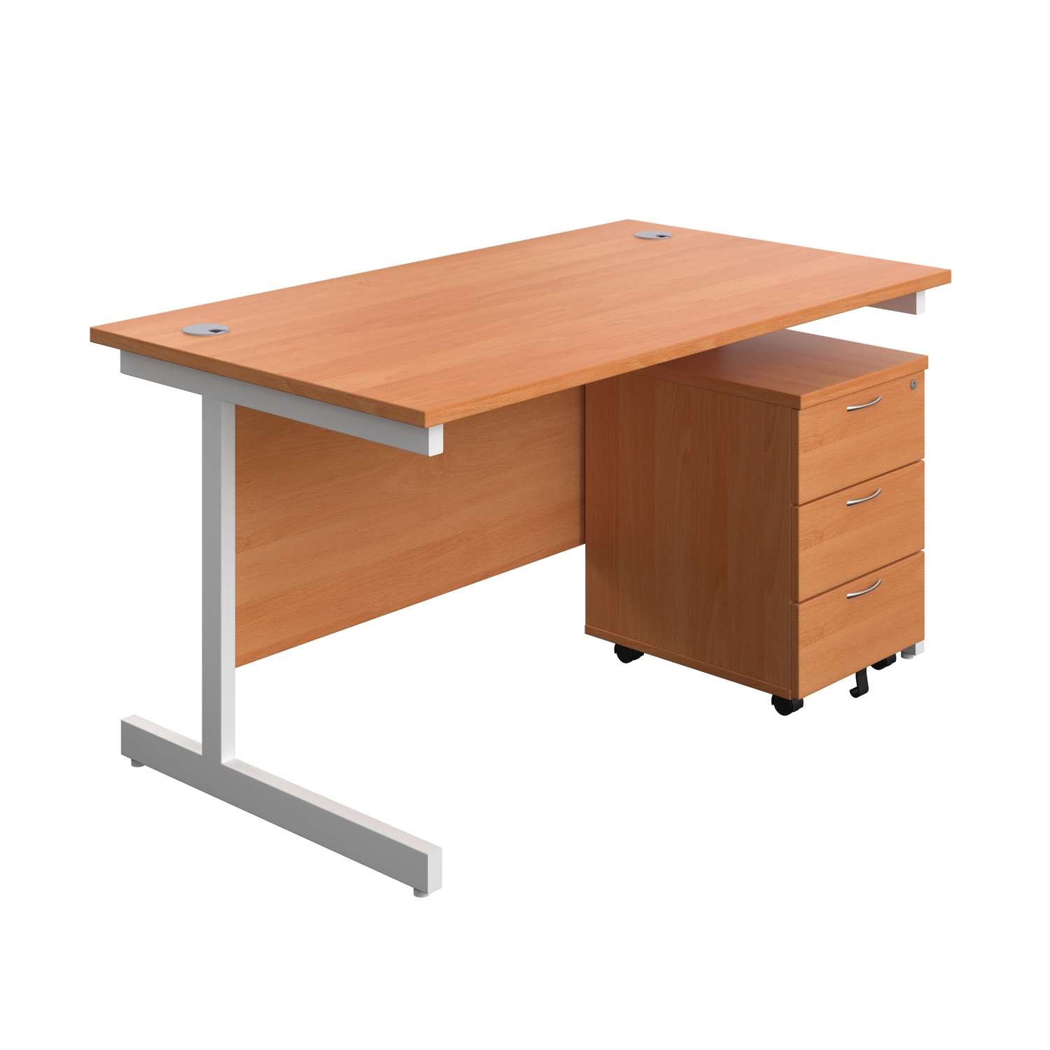 Single Upright Rectangular Desk + Mobile 3 Drawer Pedestal (FSC)