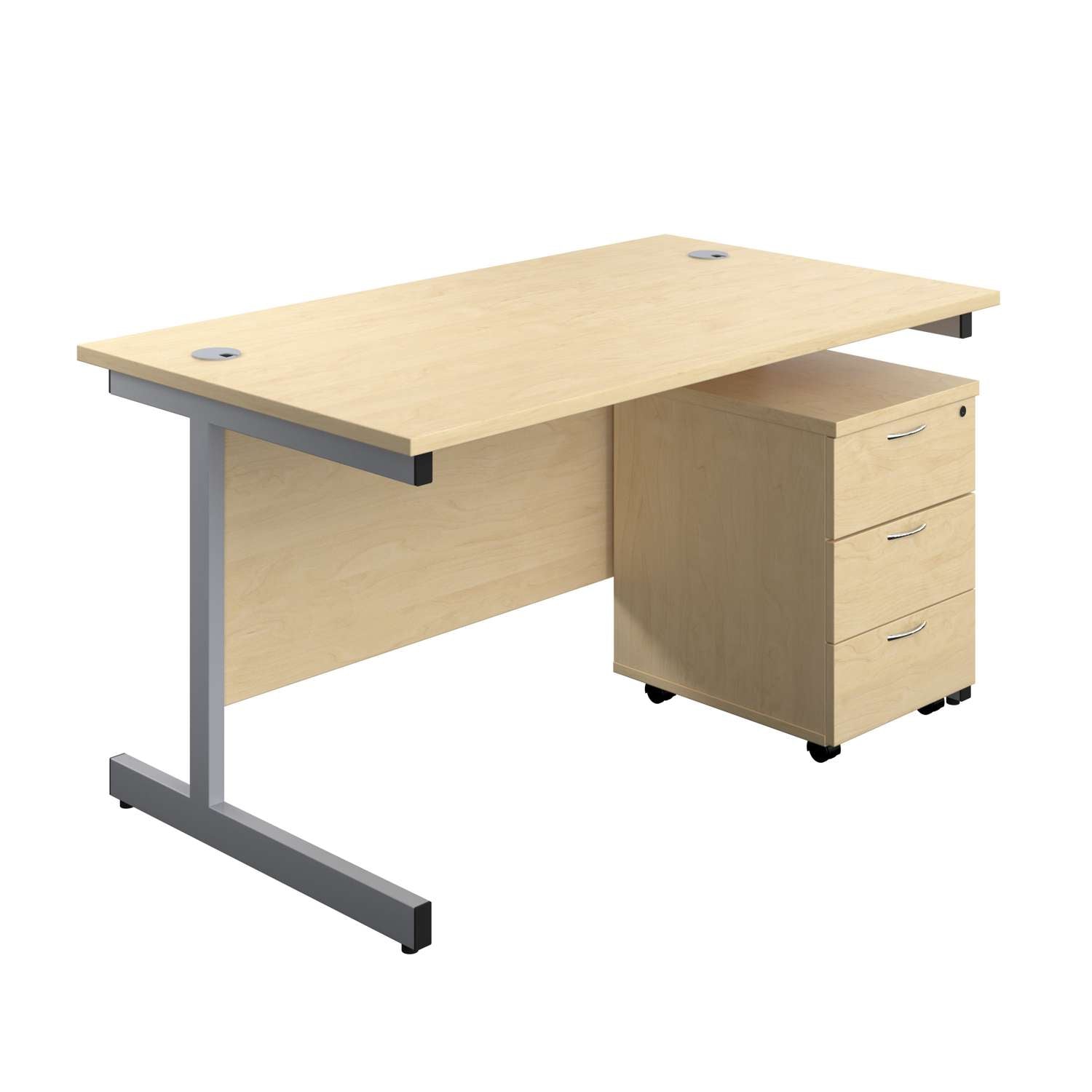 Single Upright Rectangular Desk + Mobile 3 Drawer Pedestal (FSC)