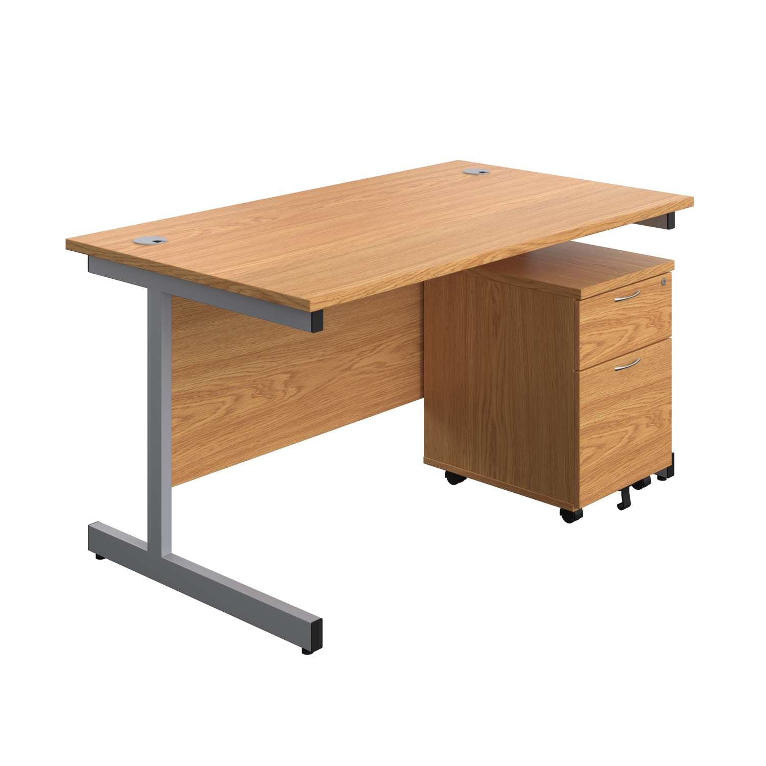 Single Upright Rectangular Desk + Mobile 2 Drawer Pedestal (FSC)