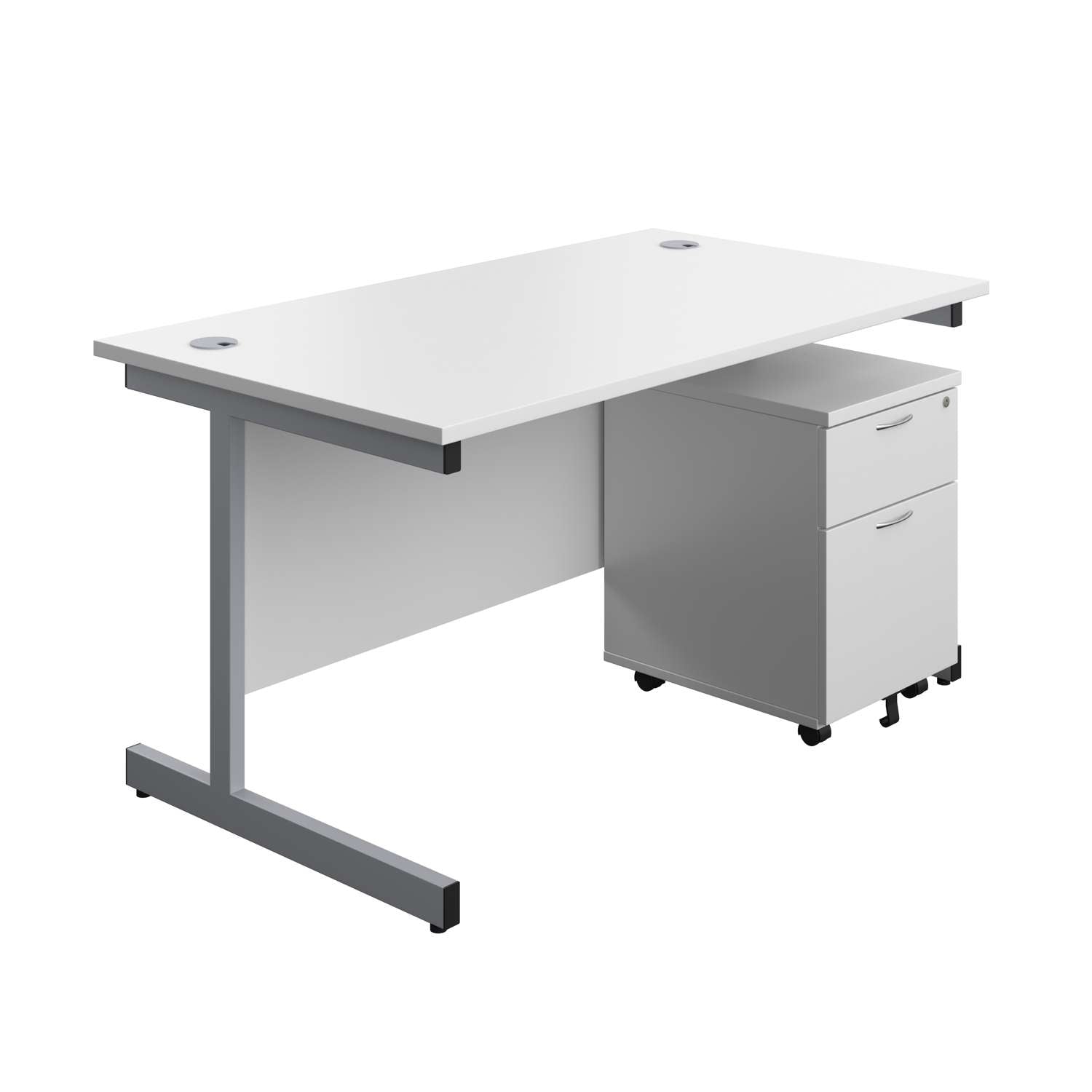 Single Upright Rectangular Desk + Mobile 2 Drawer Pedestal (FSC)