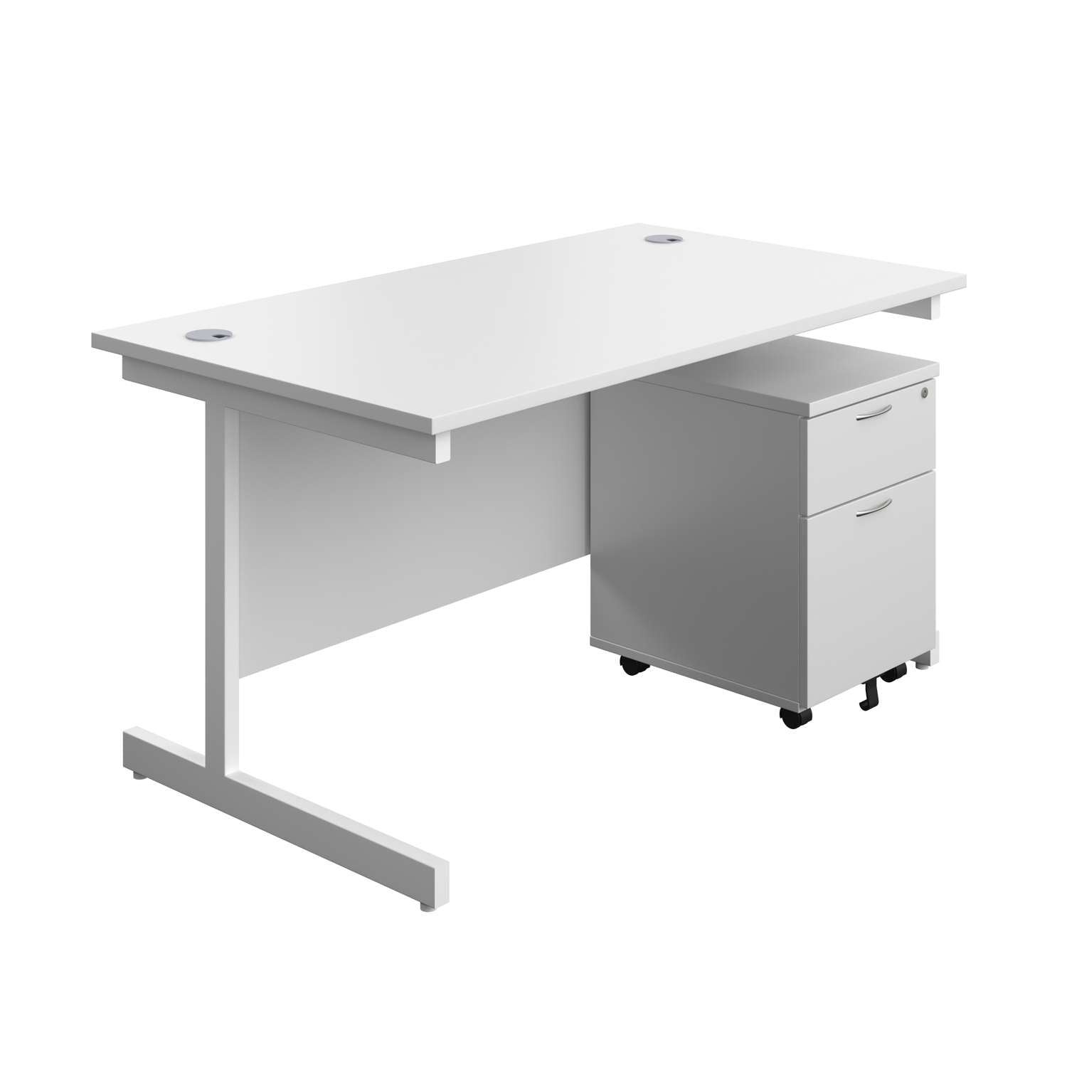 Single Upright Rectangular Desk + Mobile 2 Drawer Pedestal (FSC)