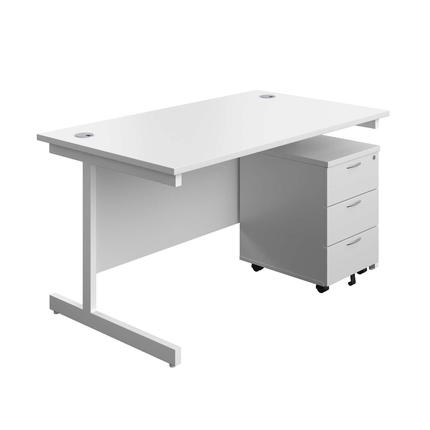 Single Upright Rectangular Desk + Mobile 3 Drawer Pedestal (FSC)