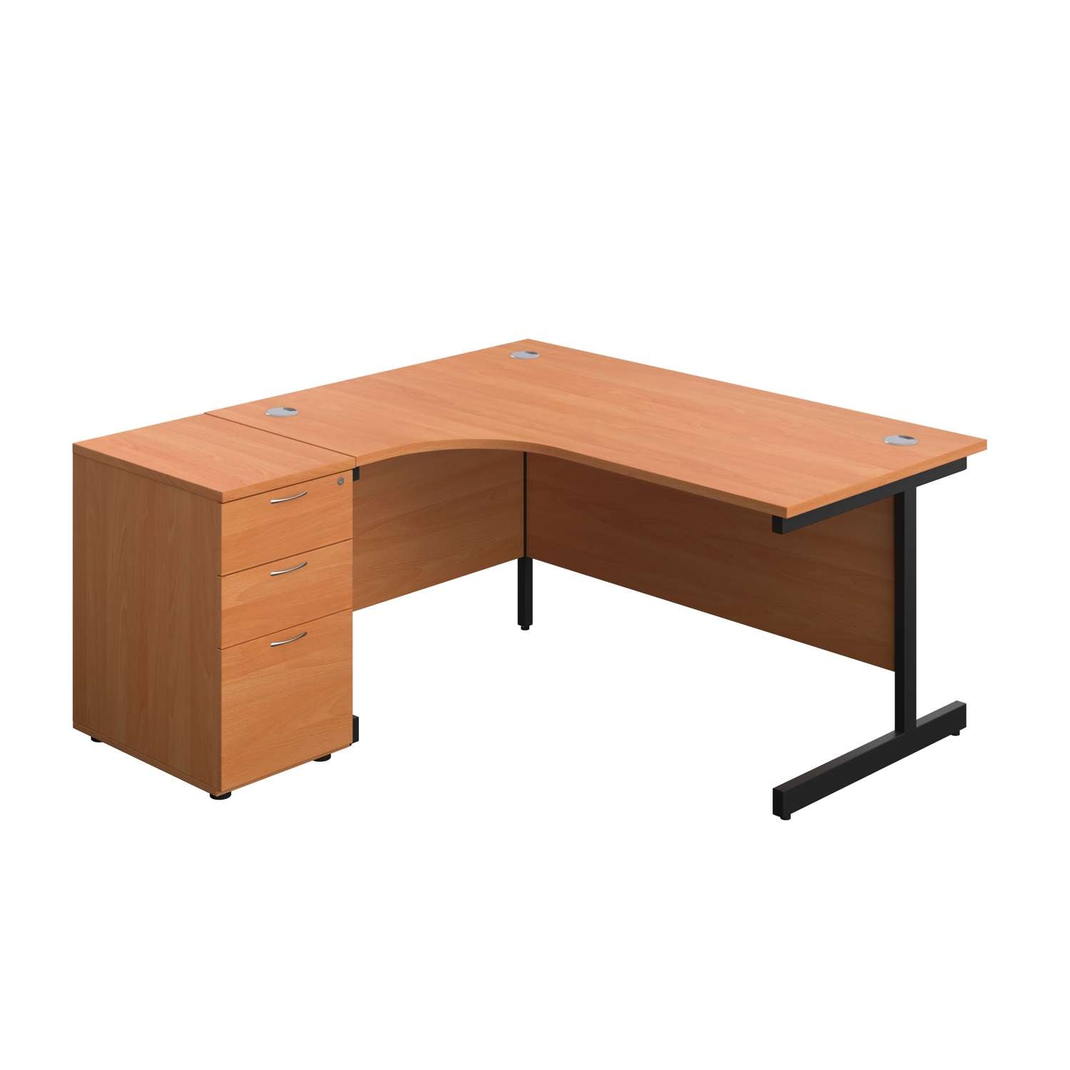 Single Upright Left Hand Radial Desk + Desk High 3 Drawer Pedestal (FSC)