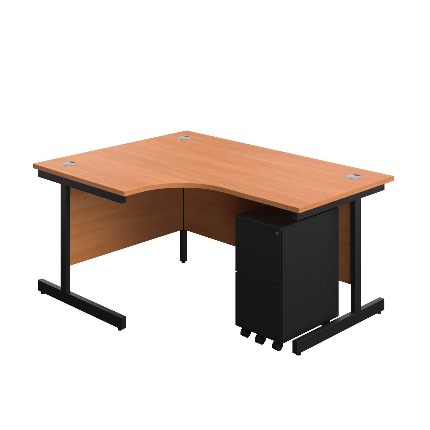 Single Upright Left Hand Radial Desk + Slimline Steel Pedestal 3 Drawers (FSC)