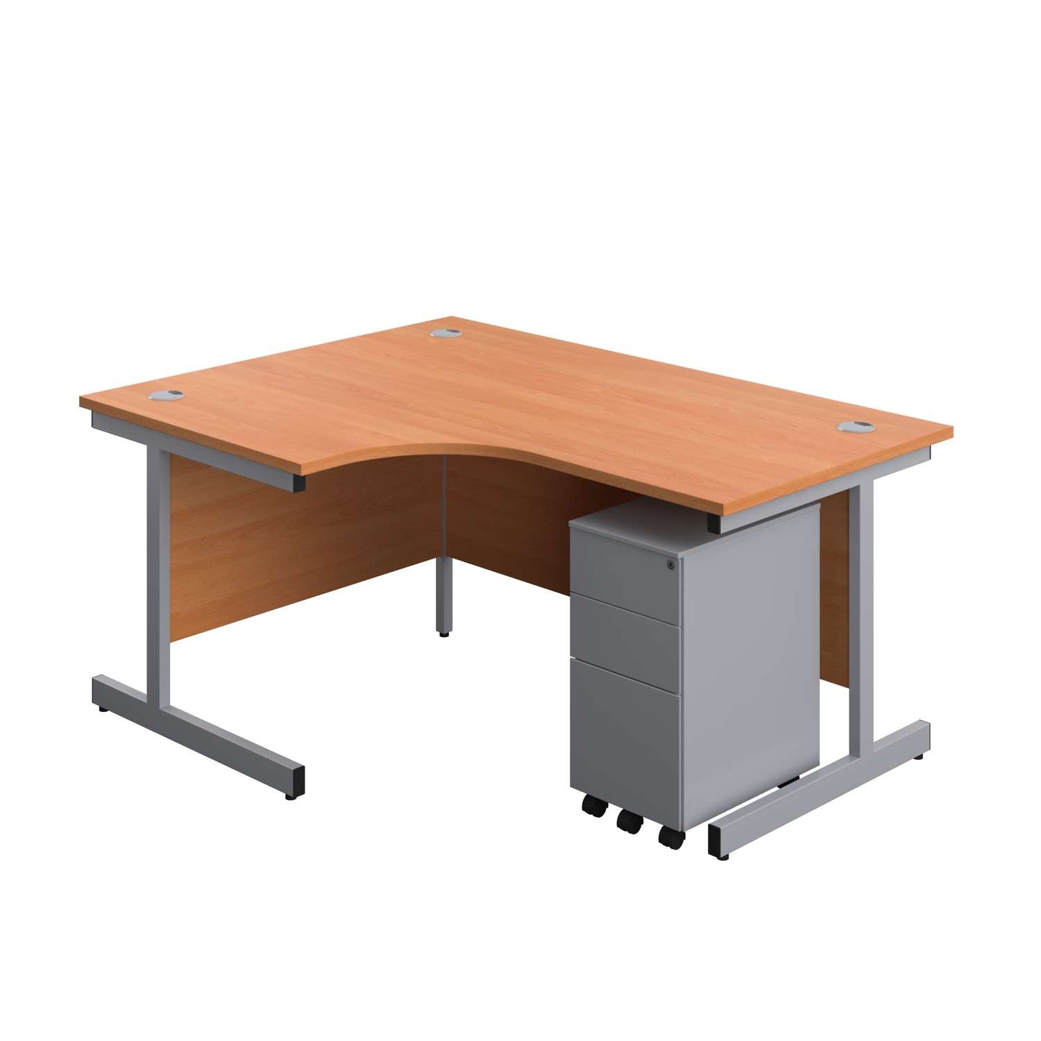 Single Upright Left Hand Radial Desk + Slimline Steel Pedestal 3 Drawers (FSC)