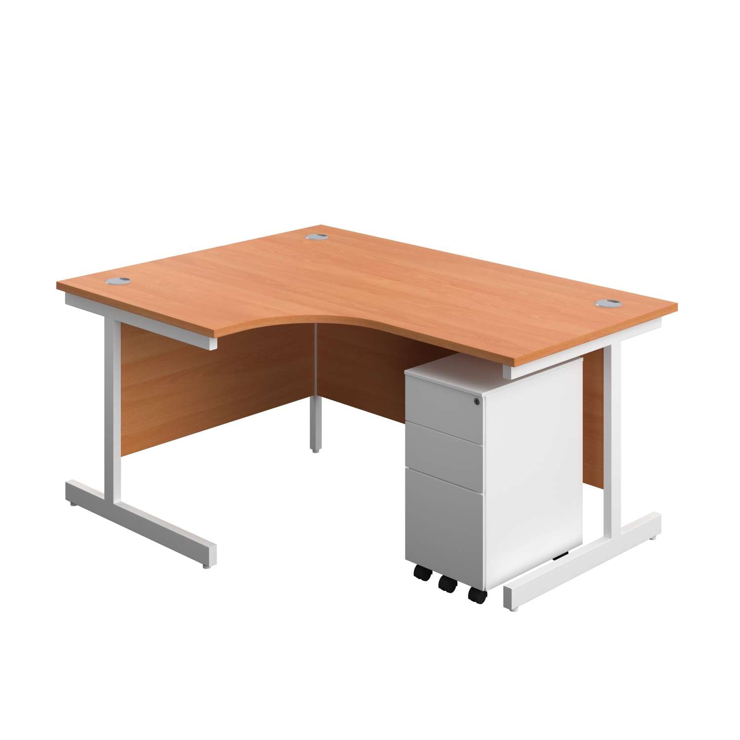 Single Upright Left Hand Radial Desk + Slimline Steel Pedestal 3 Drawers (FSC)