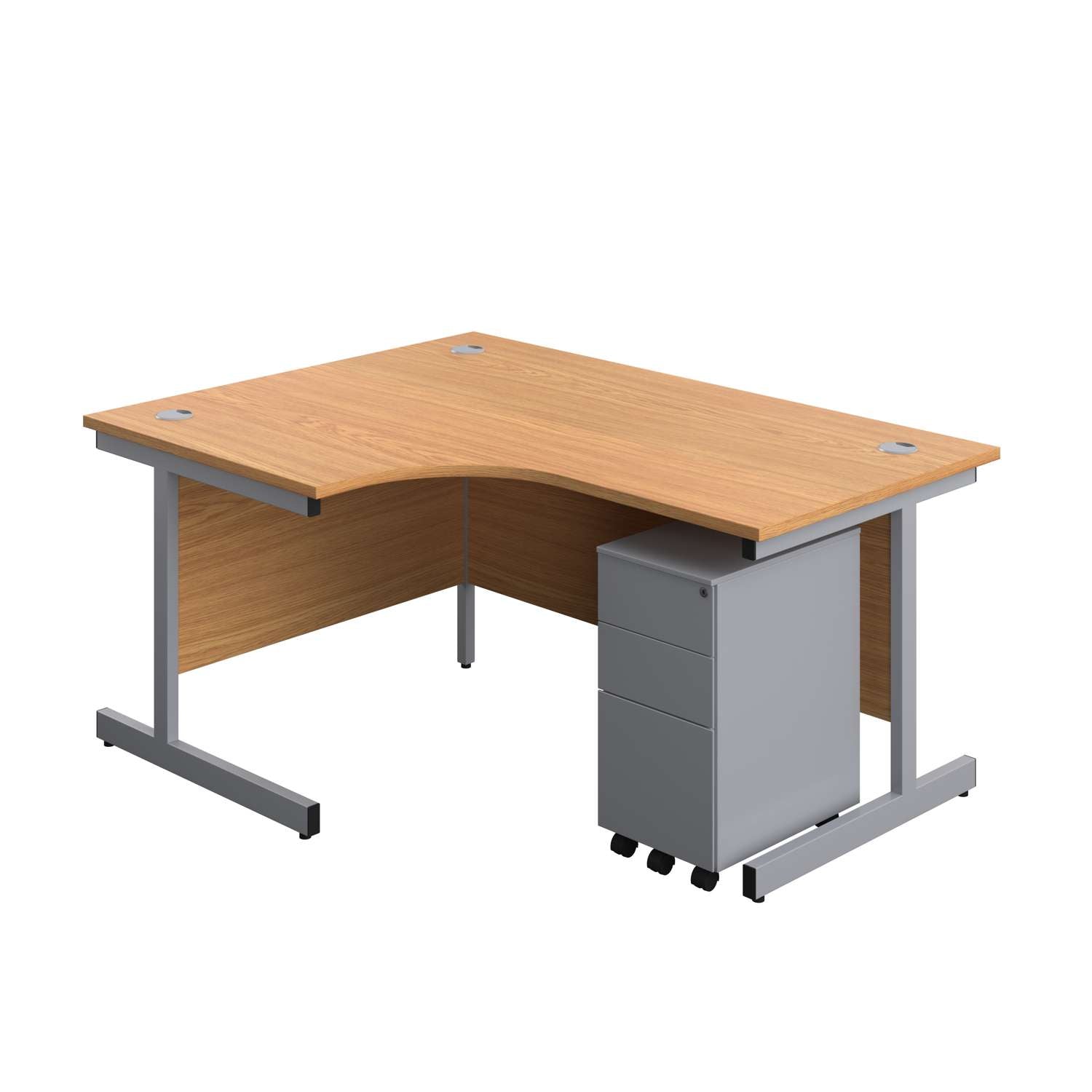 Single Upright Left Hand Radial Desk + Slimline Steel Pedestal 3 Drawers (FSC)