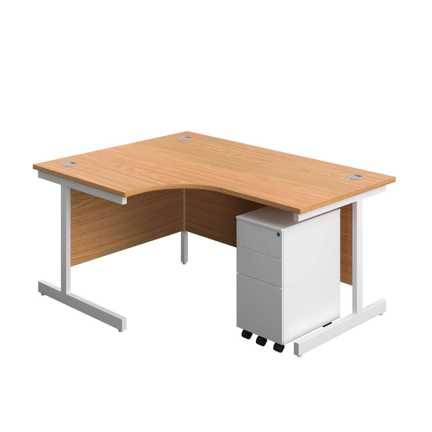 Single Upright Left Hand Radial Desk + Slimline Steel Pedestal 3 Drawers (FSC)