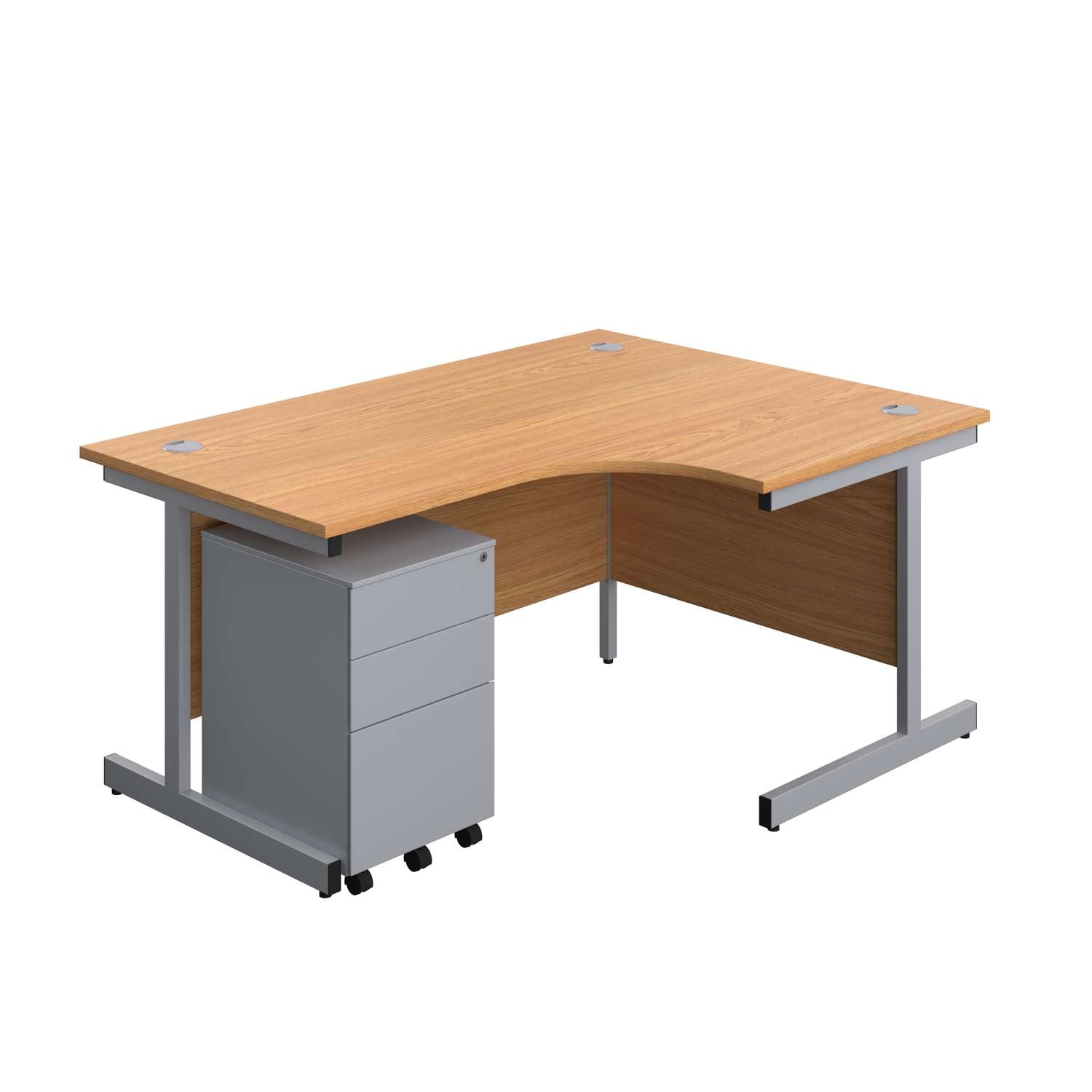 Single Upright Right Hand Radial Desk + Under Desk Steel Pedestal 3 Drawers (FSC)