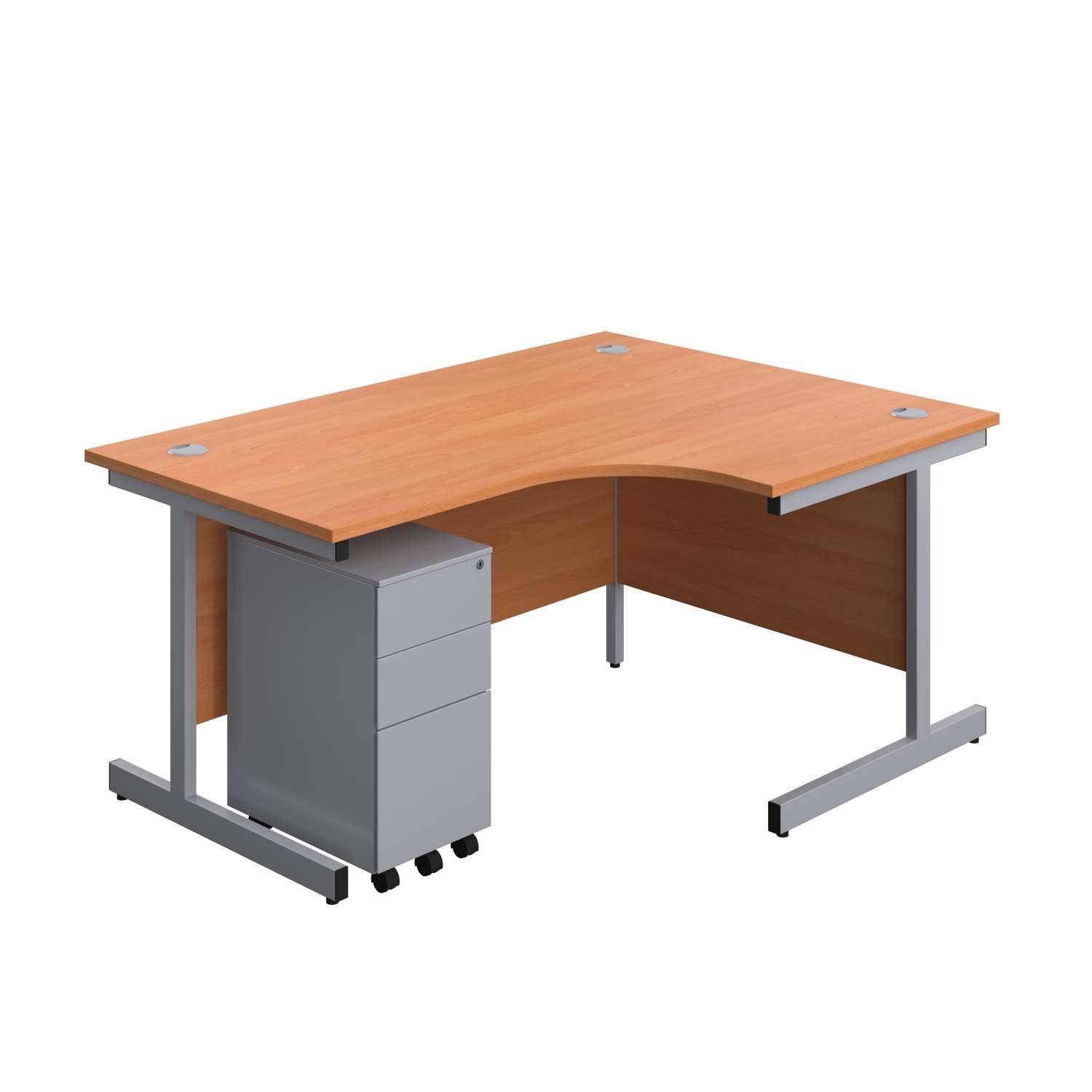 Single Upright Right Hand Radial Desk + Slimline Steel Pedestal 3 Drawers (FSC)