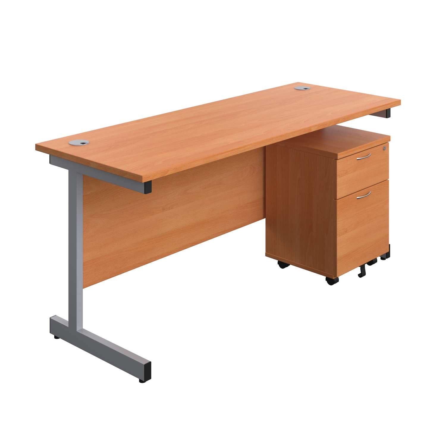 Single Upright Rectangular Desk + Mobile 2 Drawer Pedestal (FSC)