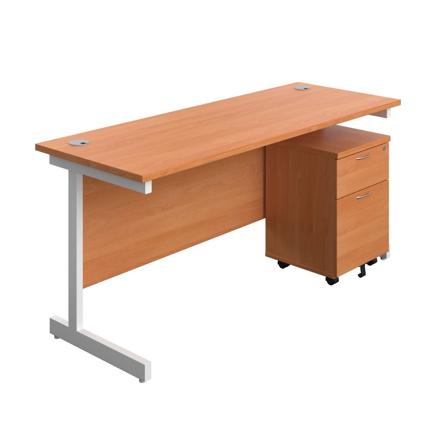 Single Upright Rectangular Desk + Mobile 2 Drawer Pedestal (FSC)