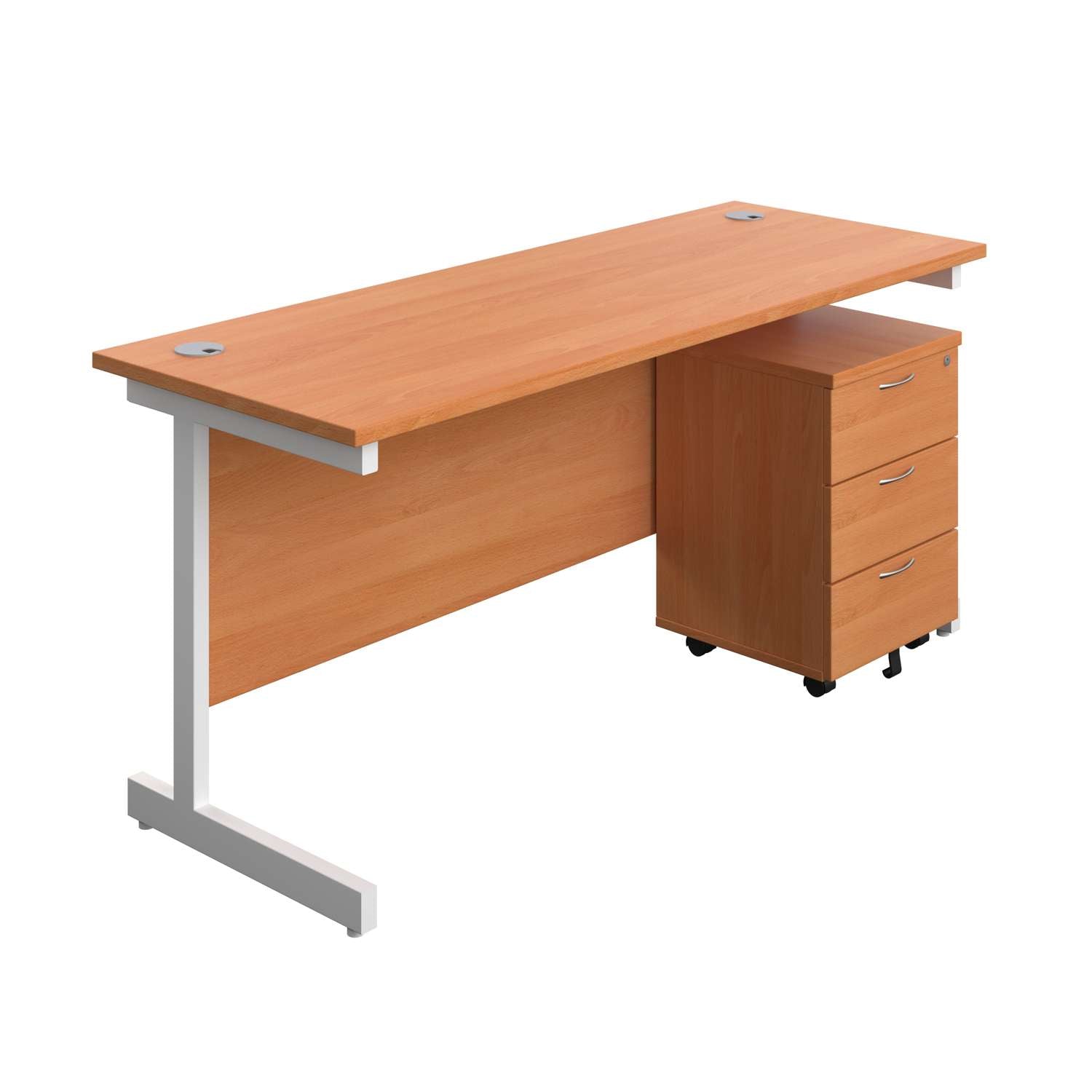 Single Upright Rectangular Desk + Mobile 3 Drawer Pedestal (FSC)