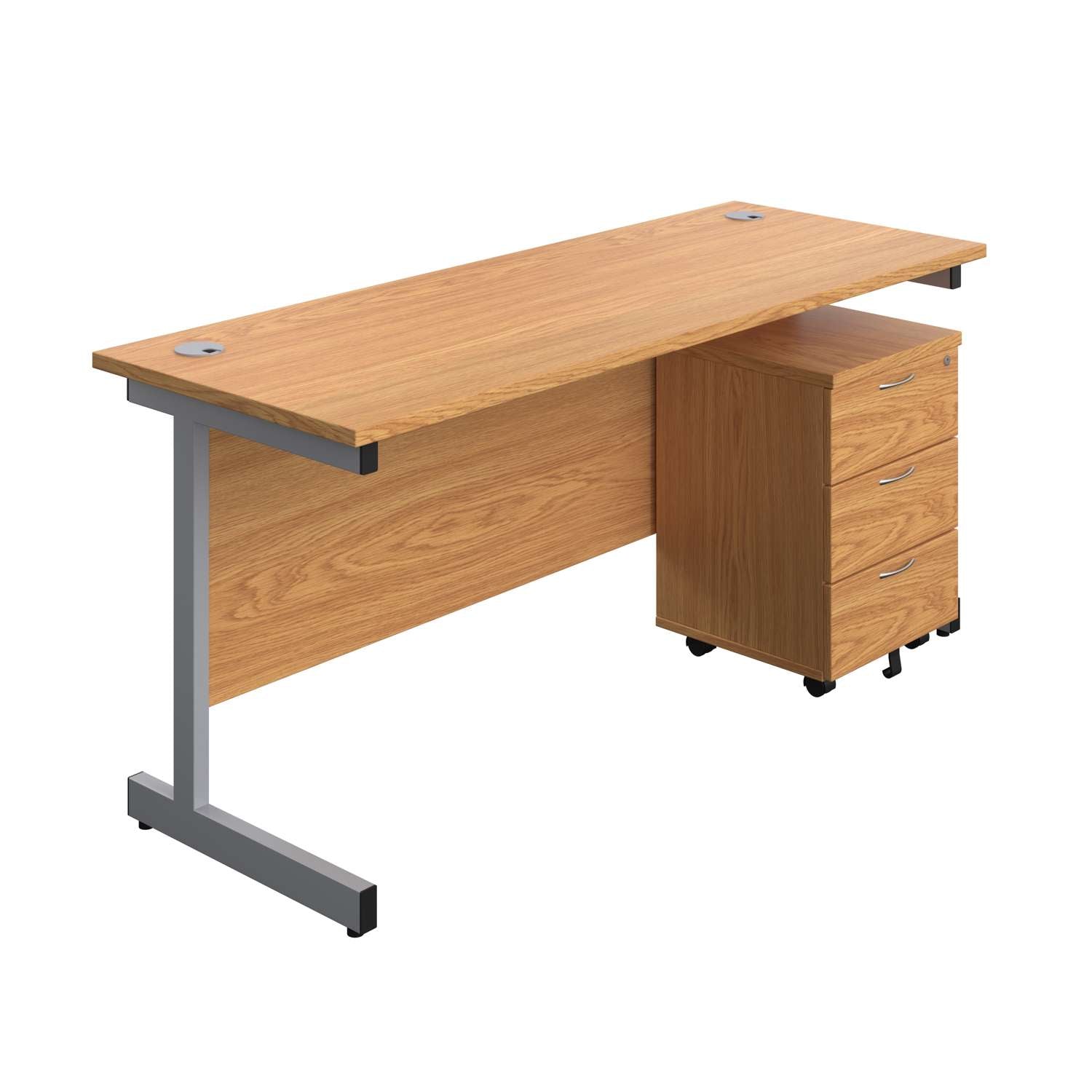 Single Upright Rectangular Desk + Mobile 3 Drawer Pedestal (FSC)