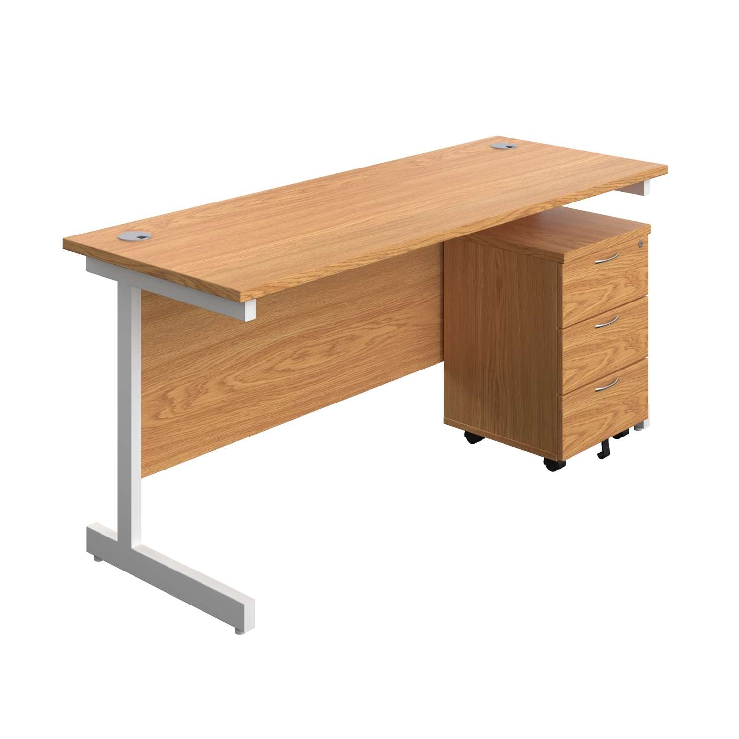 Single Upright Rectangular Desk + Mobile 3 Drawer Pedestal (FSC)