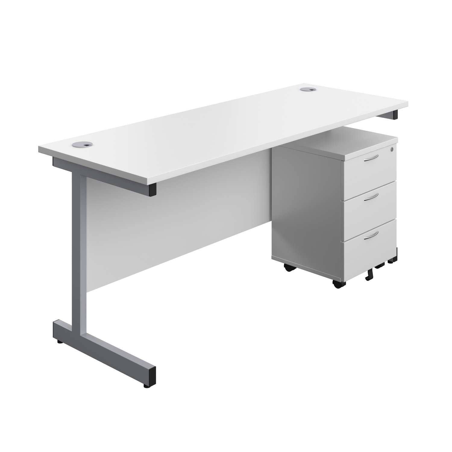 Single Upright Rectangular Desk + Mobile 3 Drawer Pedestal (FSC)