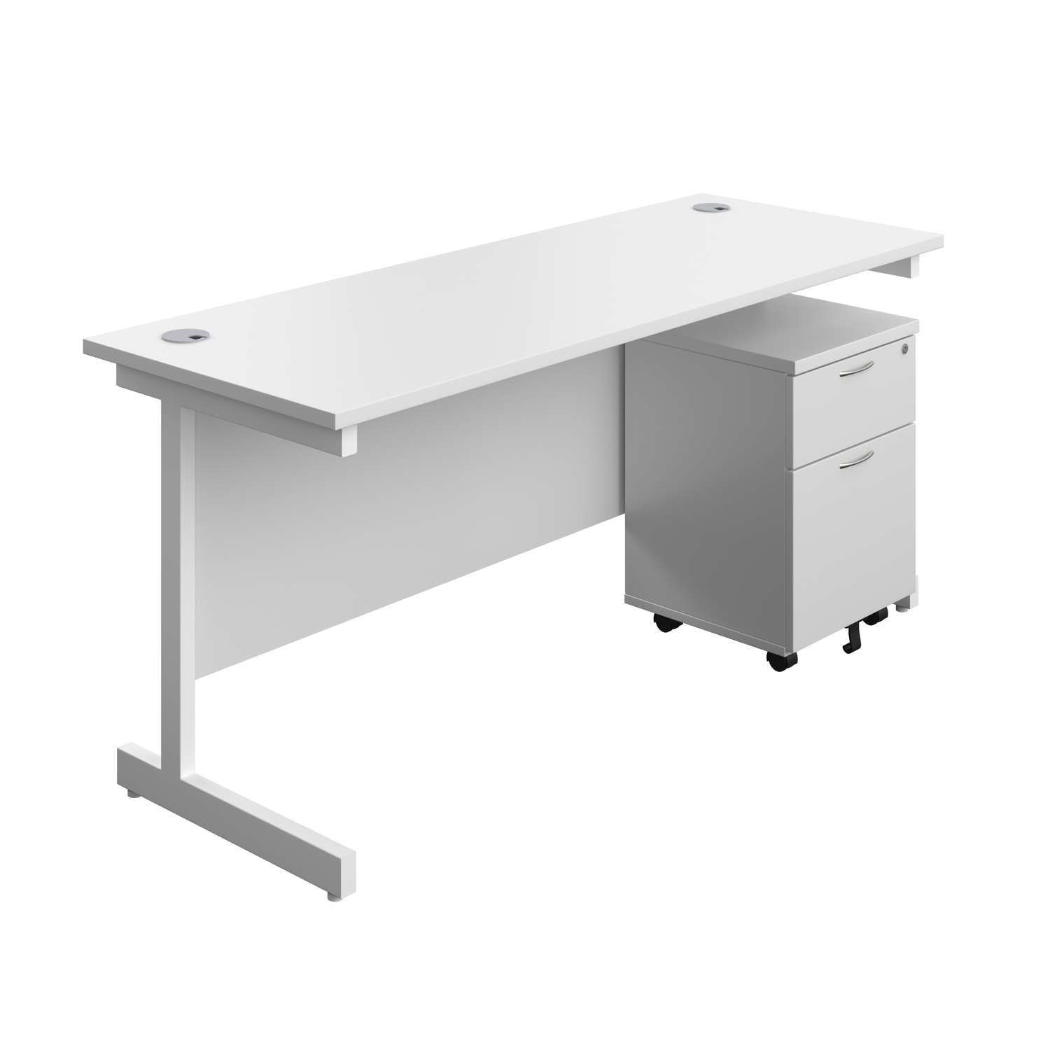 Single Upright Rectangular Desk + Mobile 2 Drawer Pedestal (FSC)