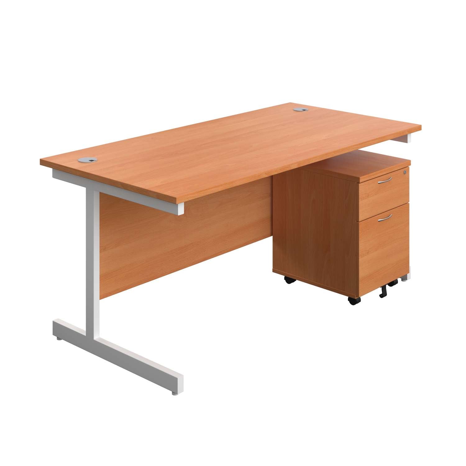 Single Upright Rectangular Desk + Mobile 2 Drawer Pedestal (FSC)