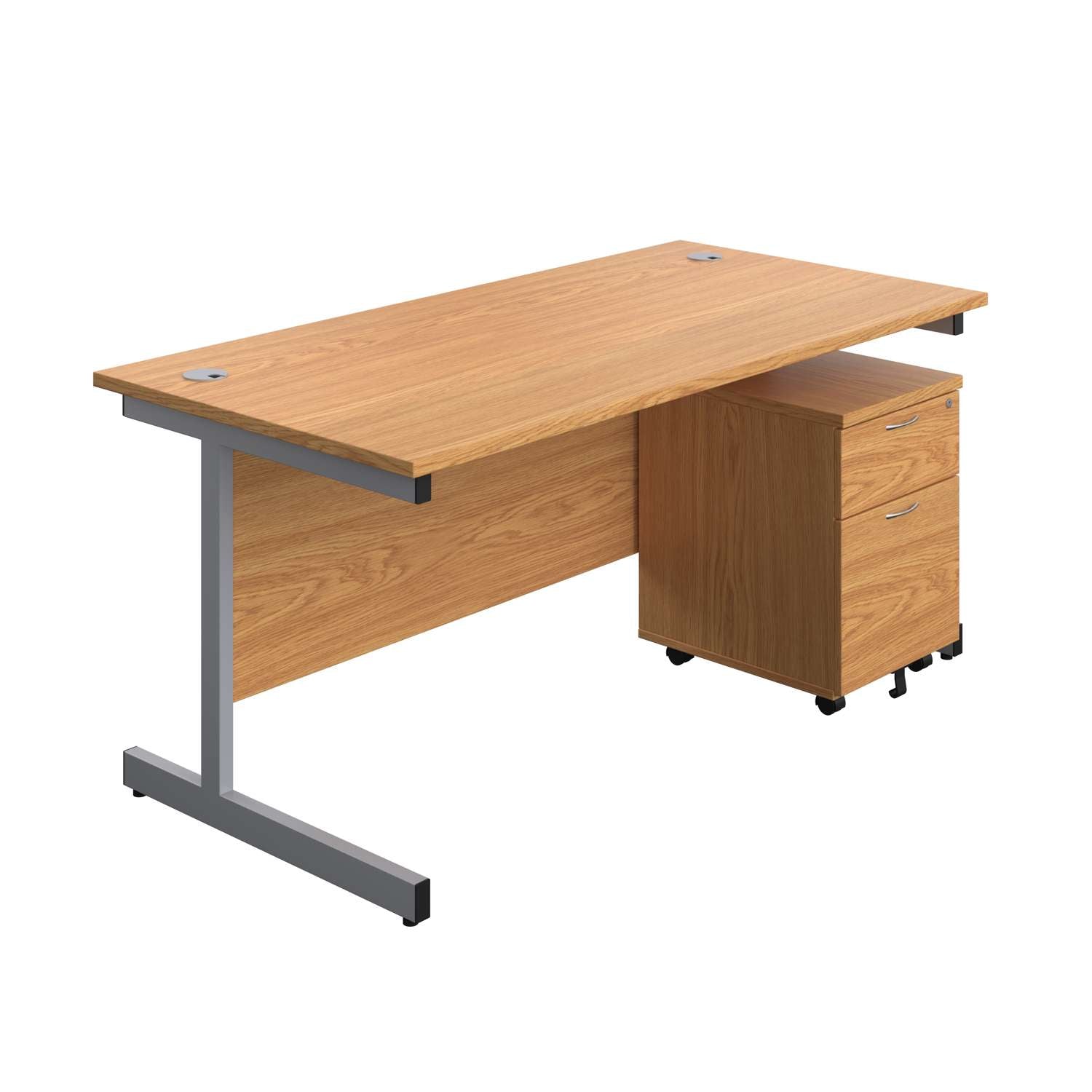 Single Upright Rectangular Desk + Mobile 2 Drawer Pedestal (FSC)